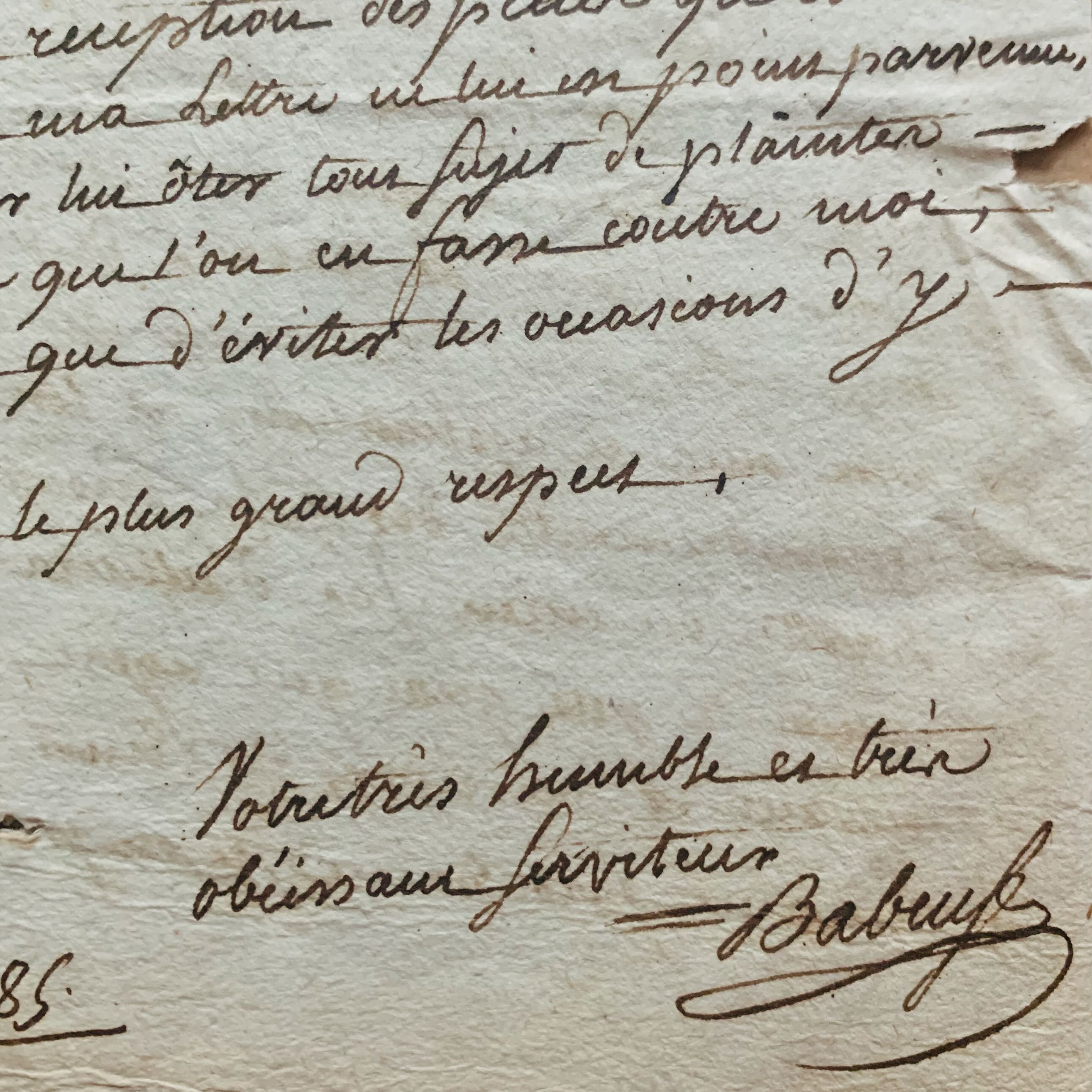 Très rare lettre de Gracchus Babeuf