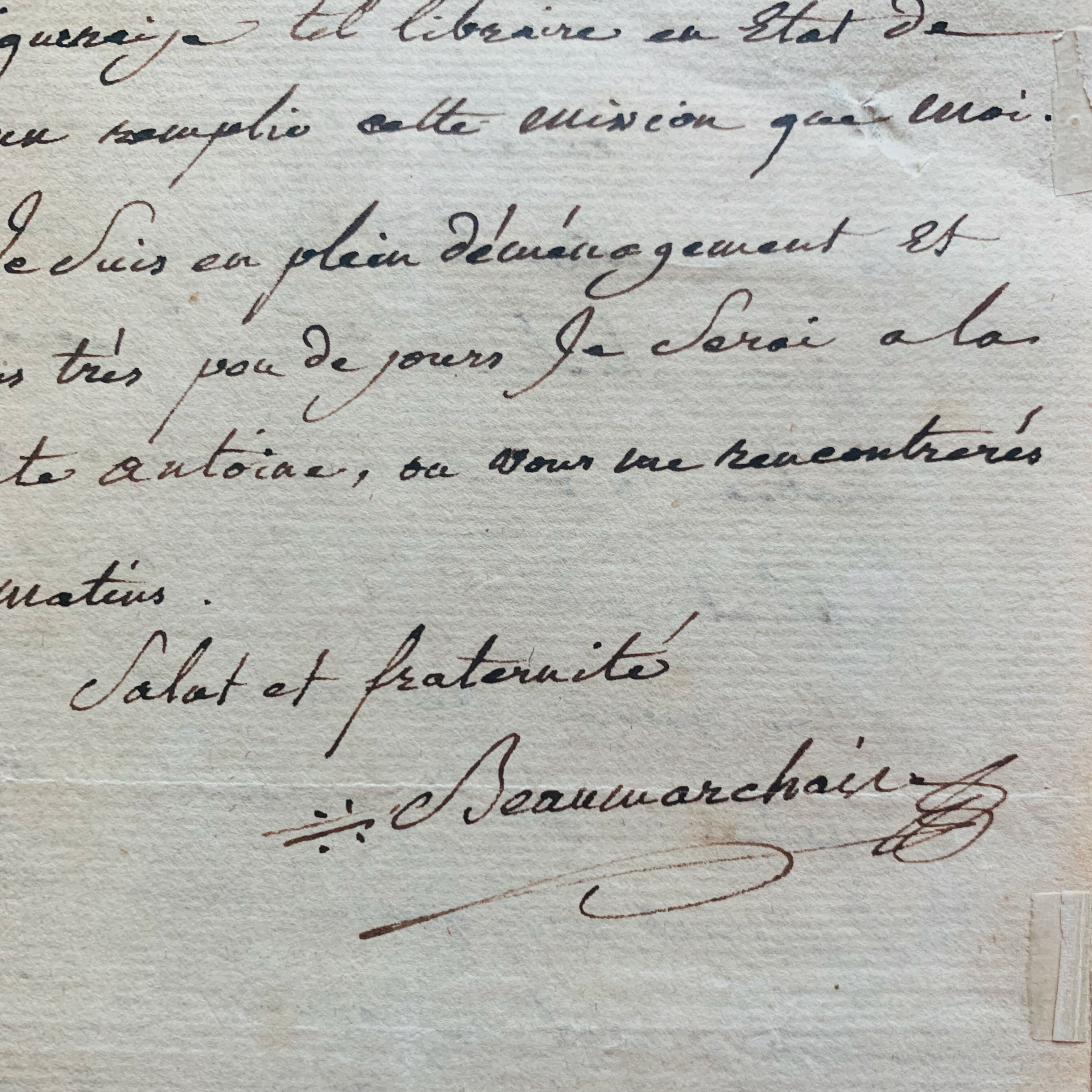 Belle lettre de Beaumarchais sur Mirabeau