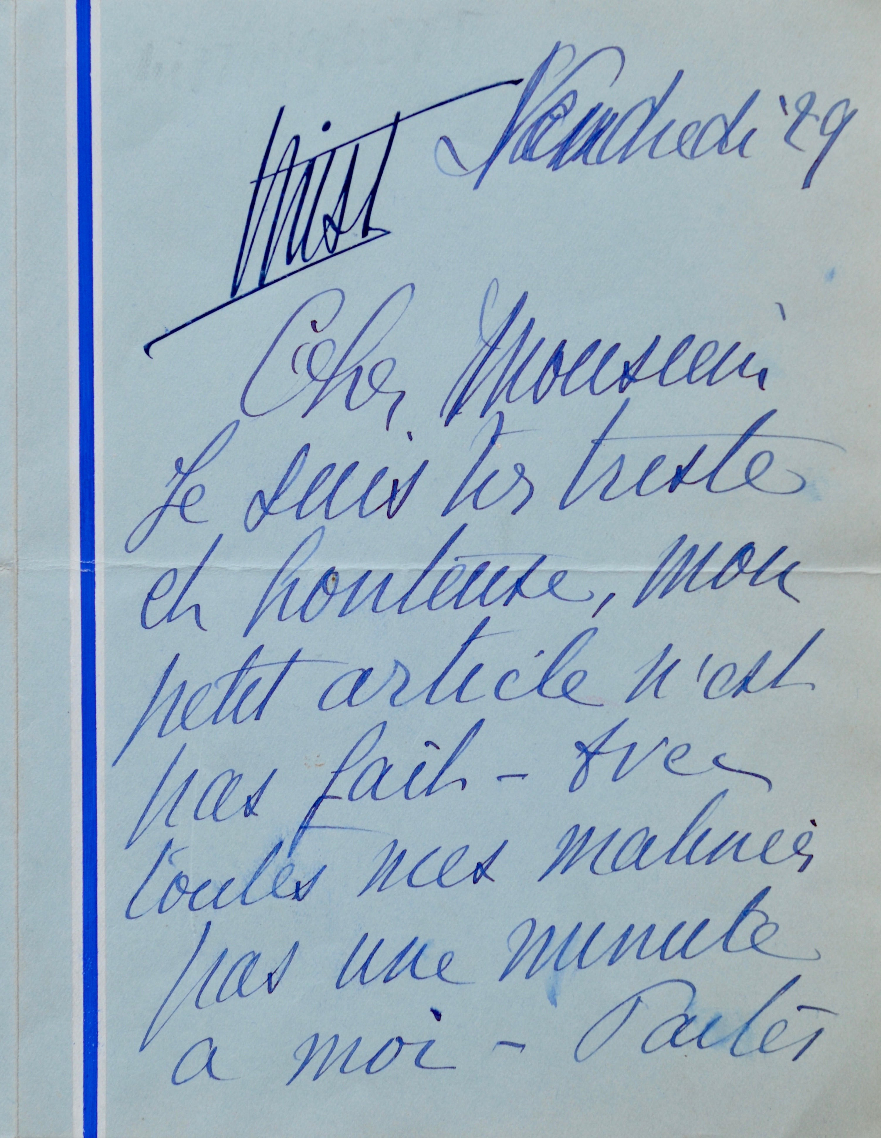 Mistinguett délègue l’écriture d’un article pour les soldats.