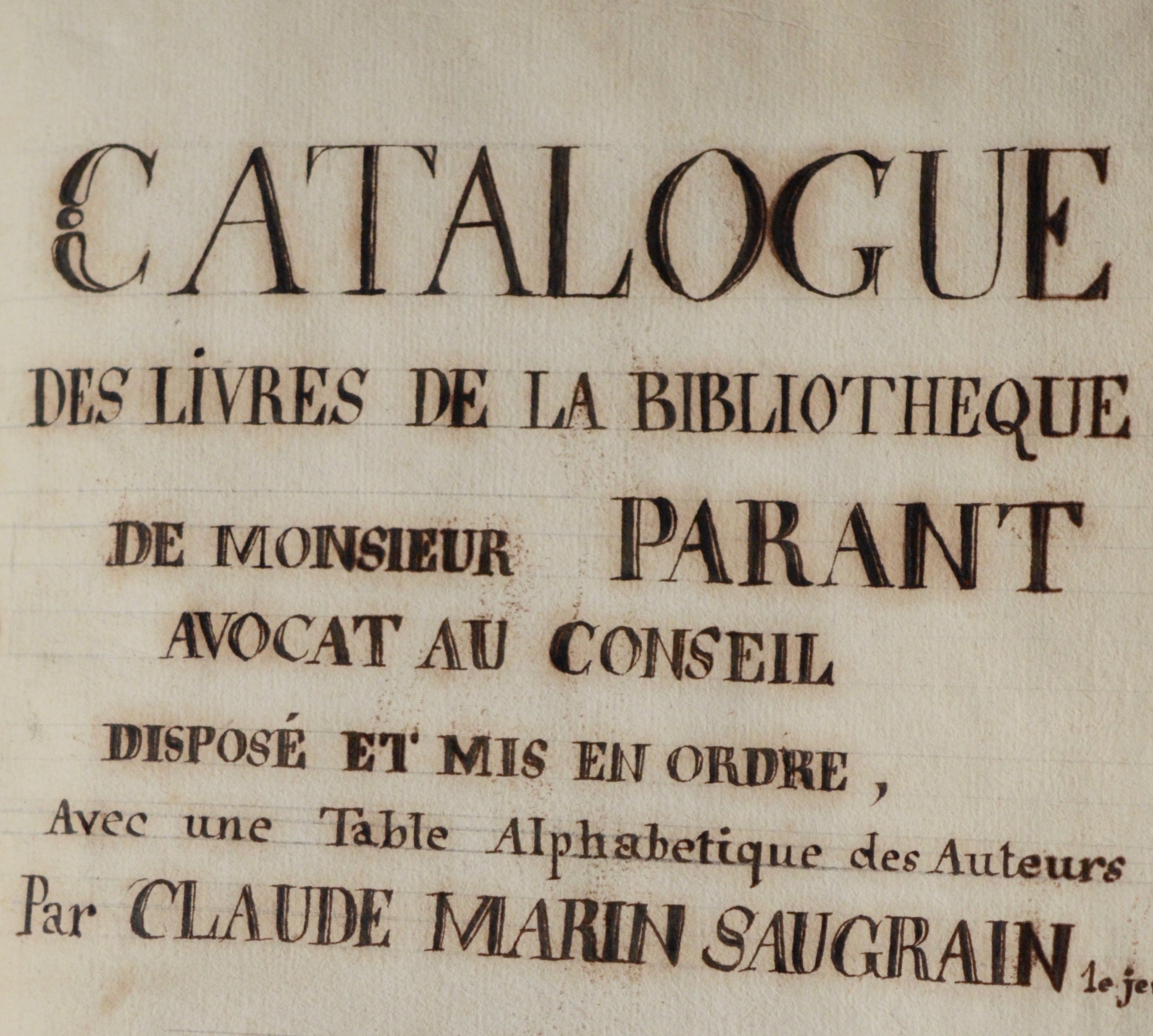 Inventaire manuscrit de bibliothèque par Claude Marin Saugrain le Jeune