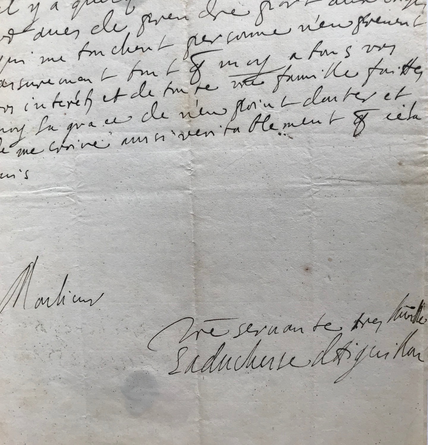 Rare lettre de la duchesse d’Aiguillon, célèbre salonnière, à Arnauld de Pomponne