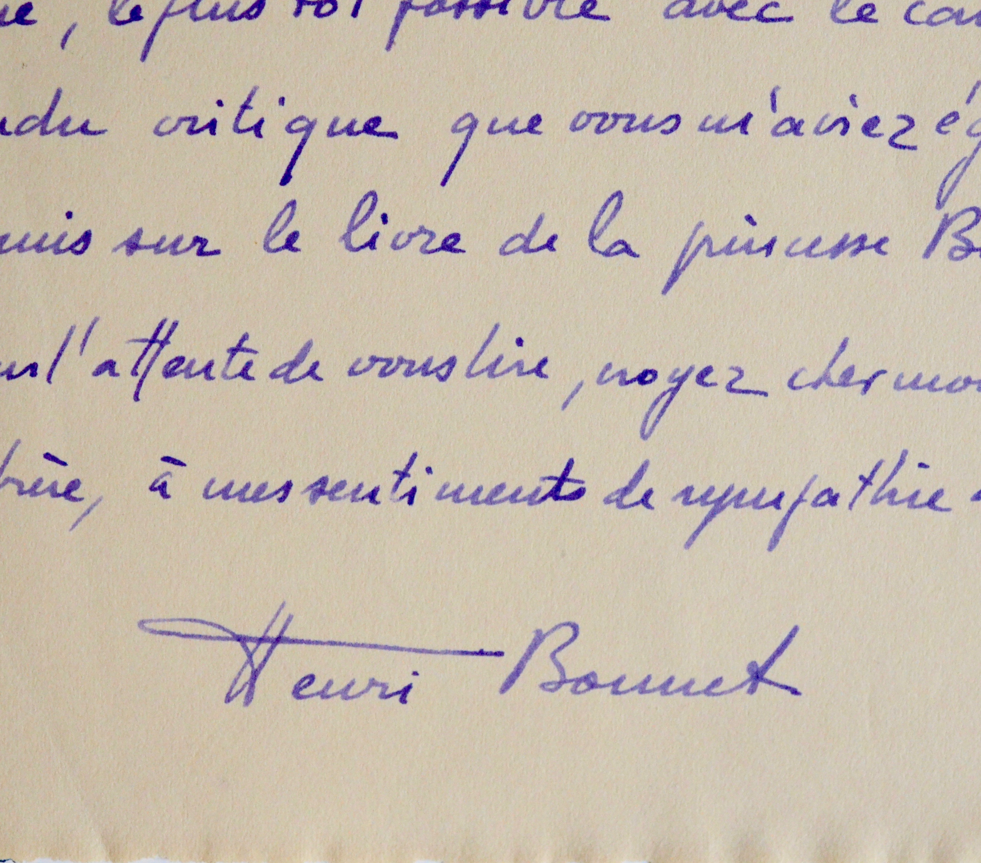 Correspondance d’Henri Bonnet sur la parution des premiers Bulletins Marcel Proust
