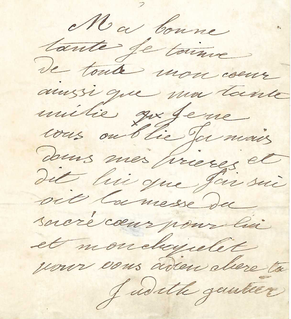 2 lettres de jeunesse de Judith Gautier, l’une écrite à l’âge de 9 ans