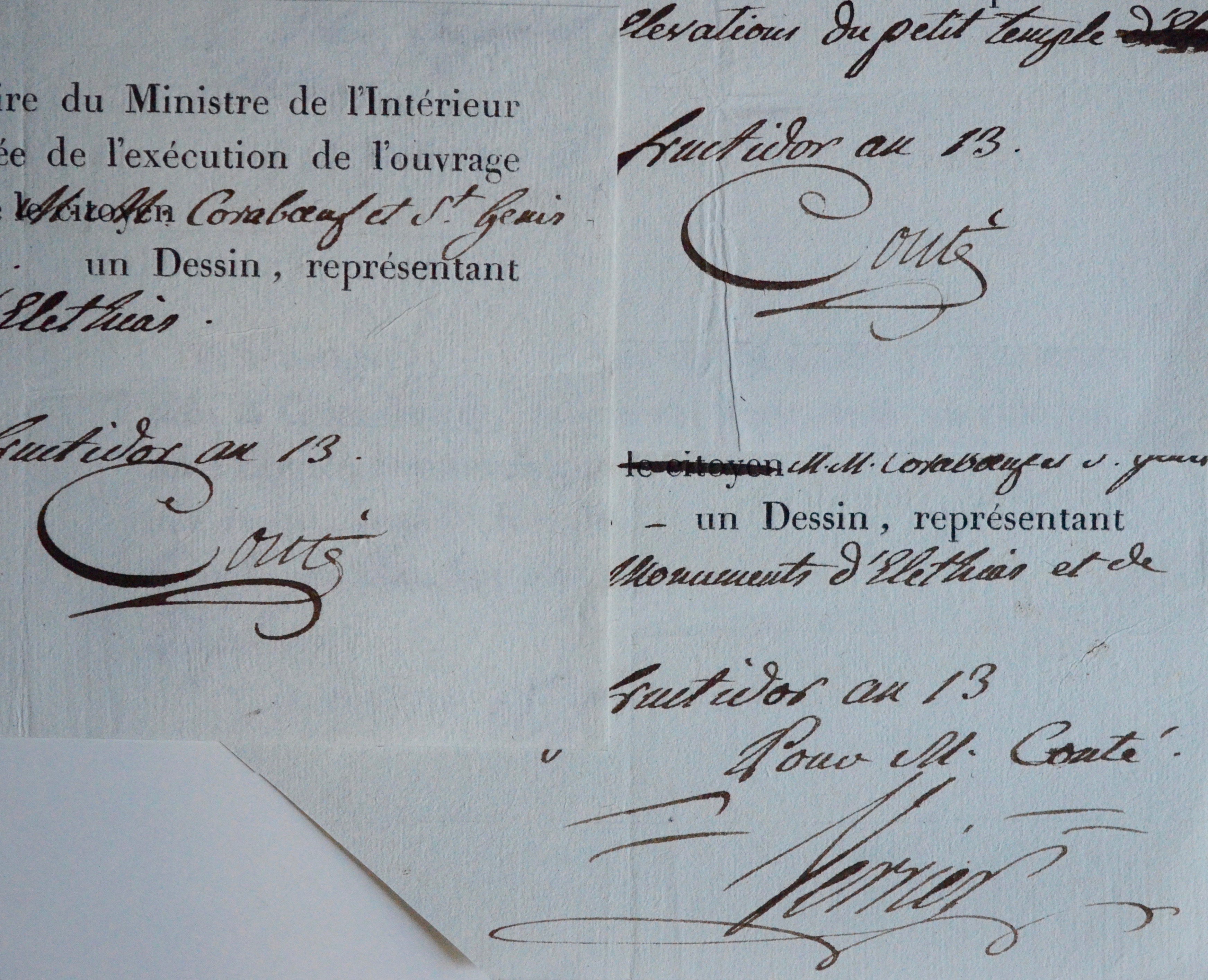 Description de l’Égypte : 3 reçus de Conté pour les dessins de Coraboeuf et Saint-Genis