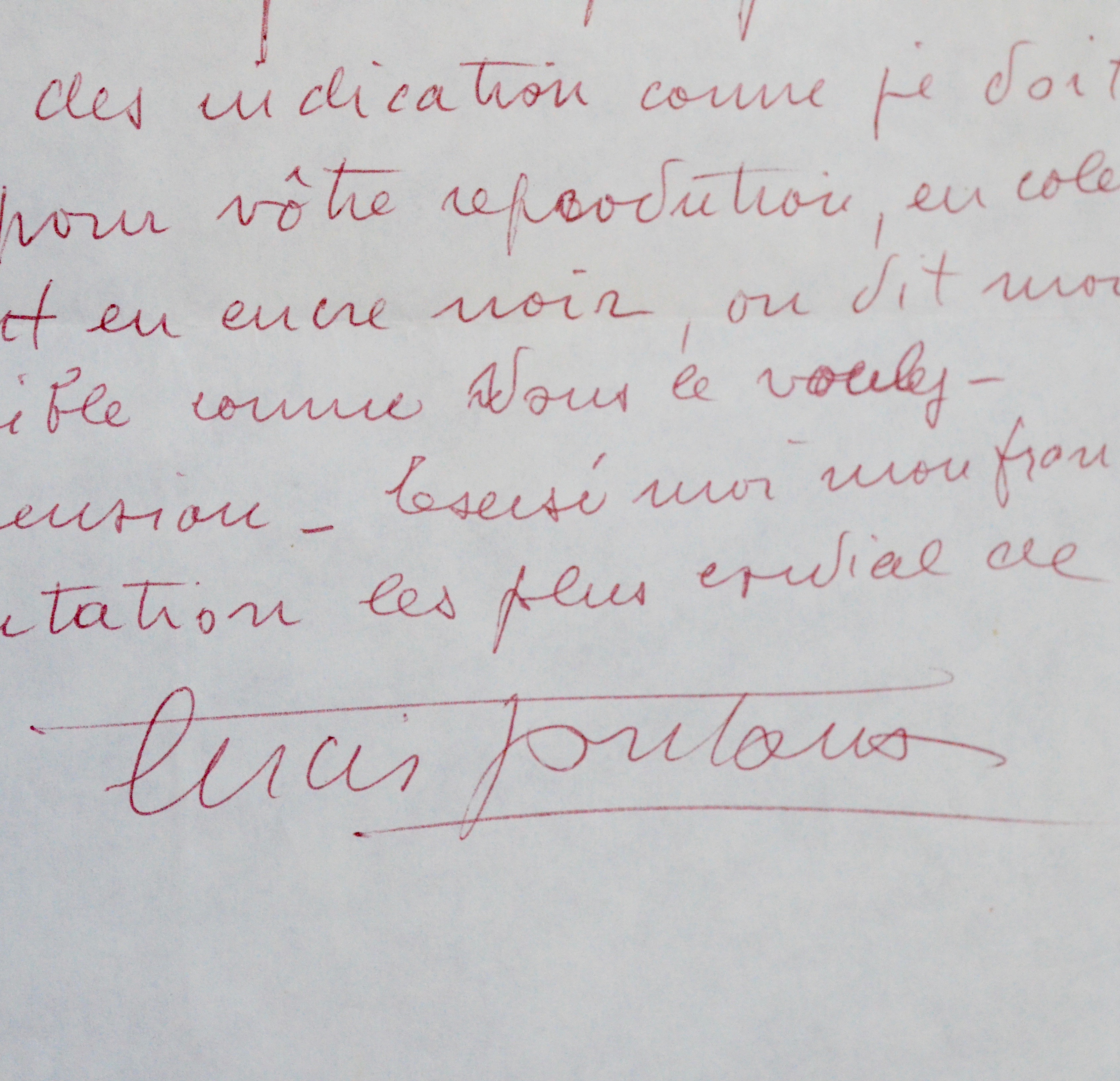 Rare lettre de Lucio Fontana, acceptant d’illustrer les textes d’Emmanuel Looten