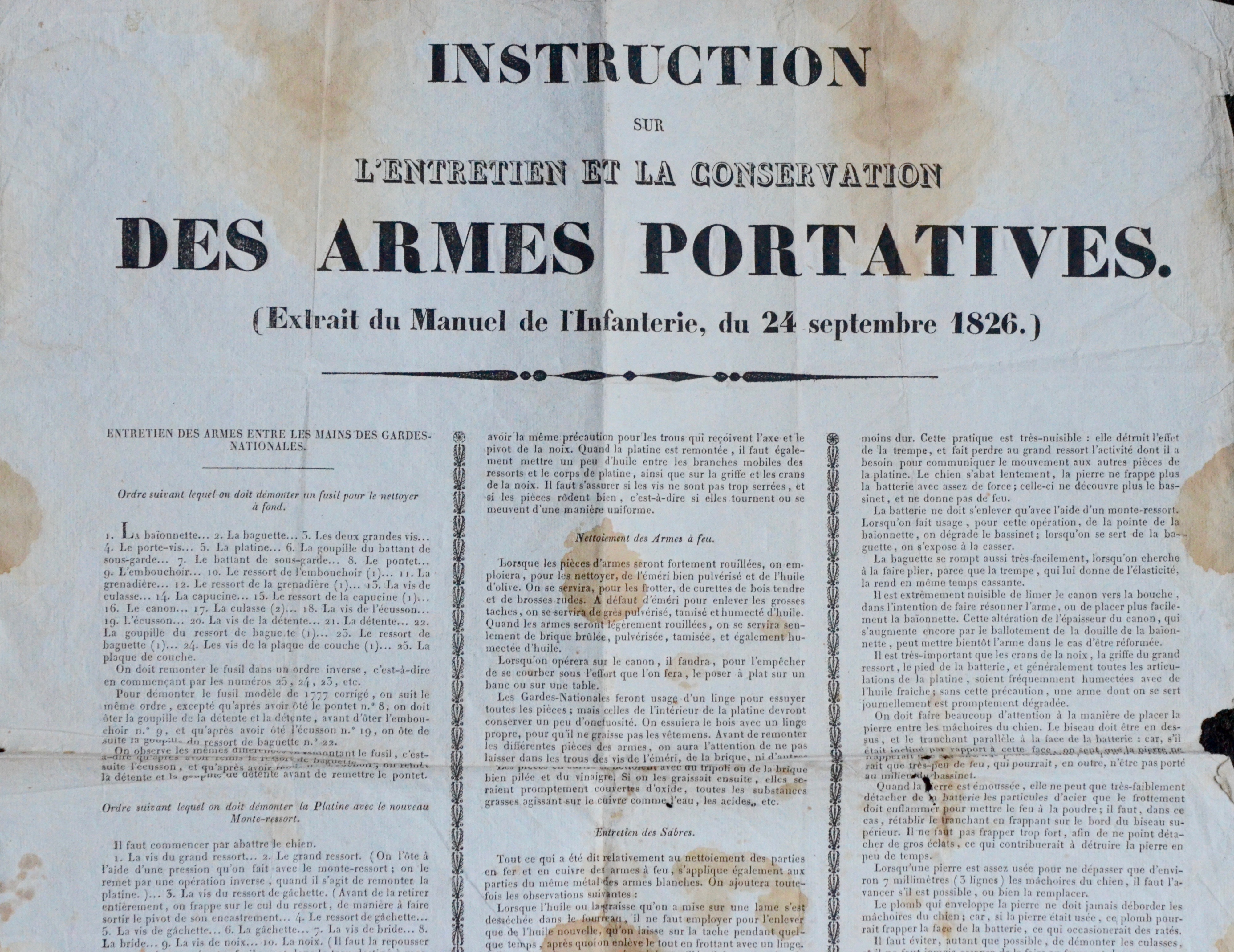 Affiche « Instructions sur l’entretien et la conservation des armes portatives »