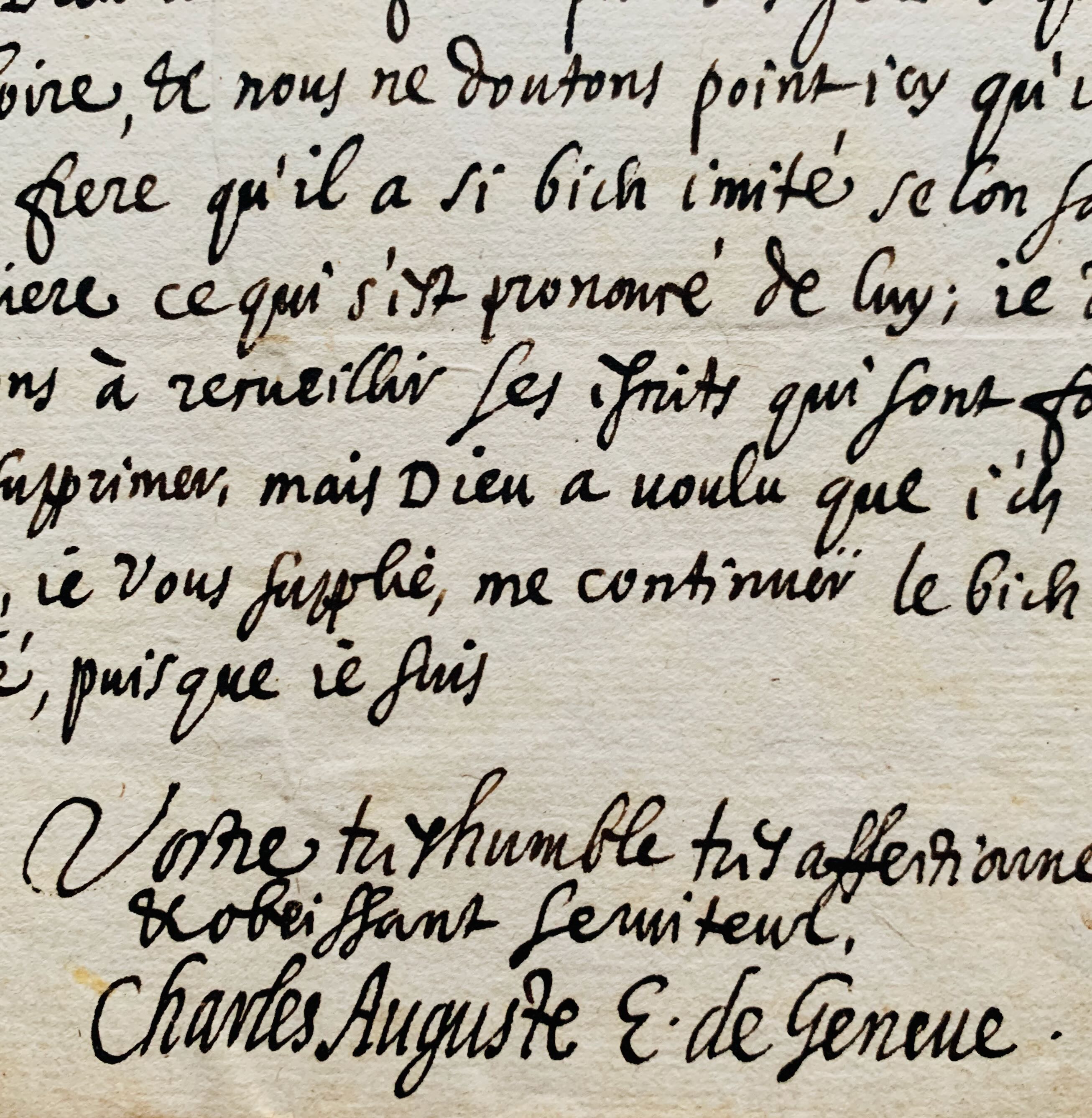 Belle et rare lettre du prince-évêque de Genève, Charles-Auguste de Sales, évoquant saint François de Sales