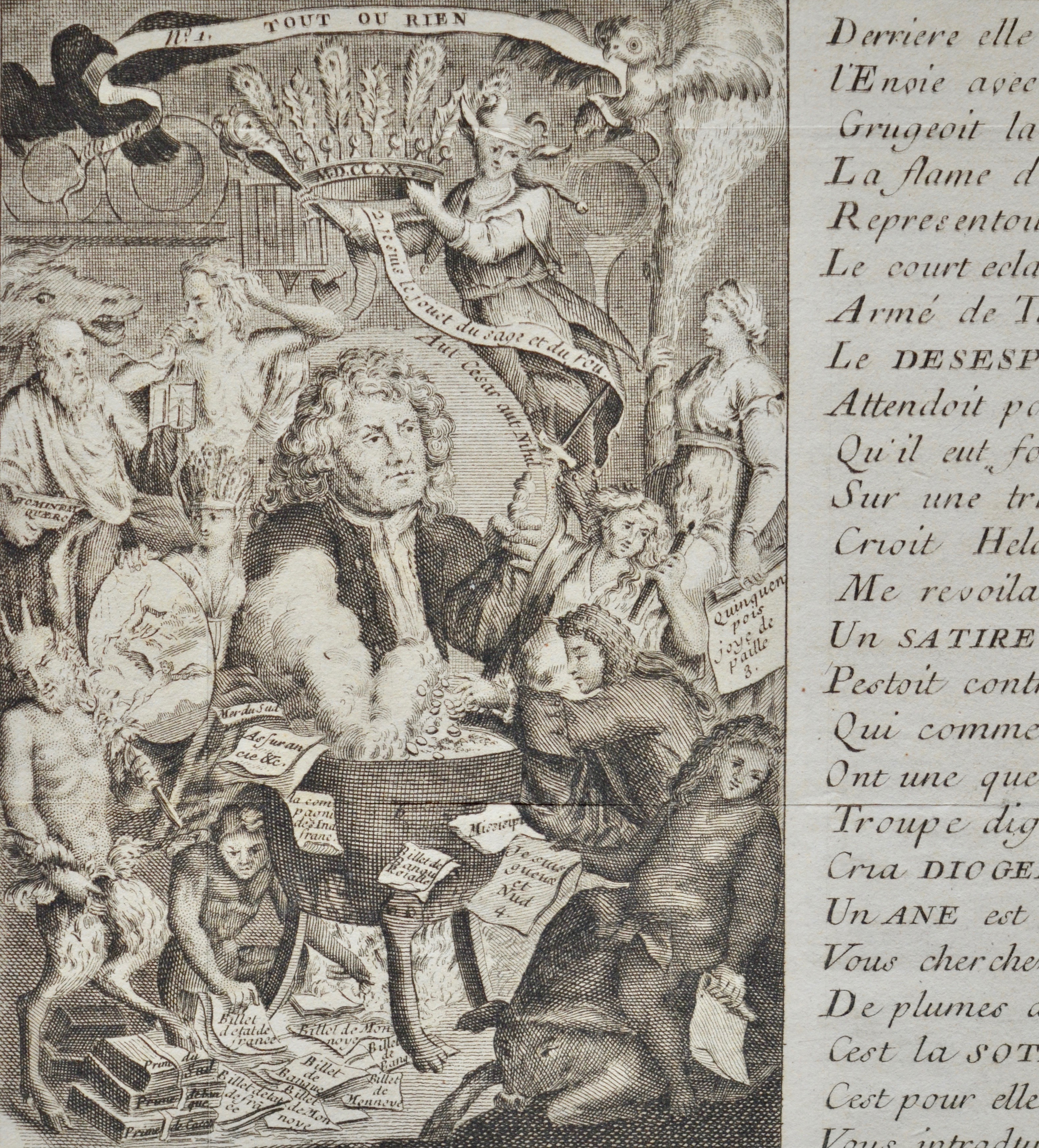 Gravure sur John Law « Véritable portrait du très fameux Seigneur messire Quinquenpoix »