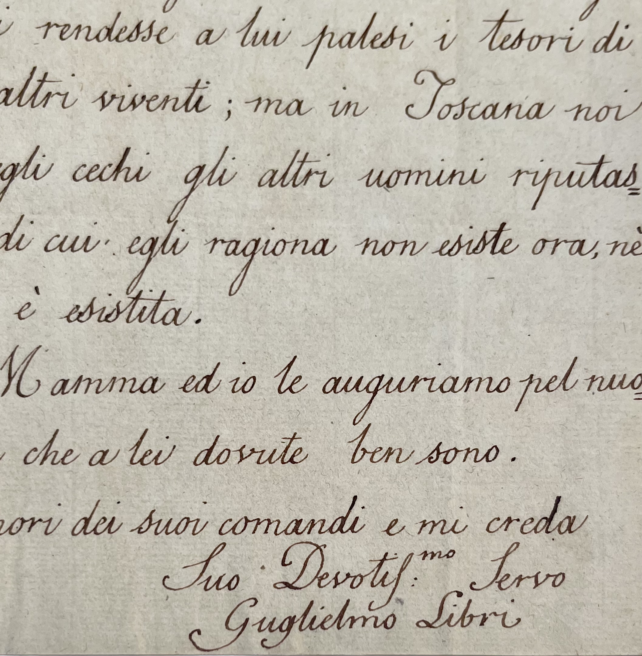 Lettre de jeunesse de Guglielmo Libri