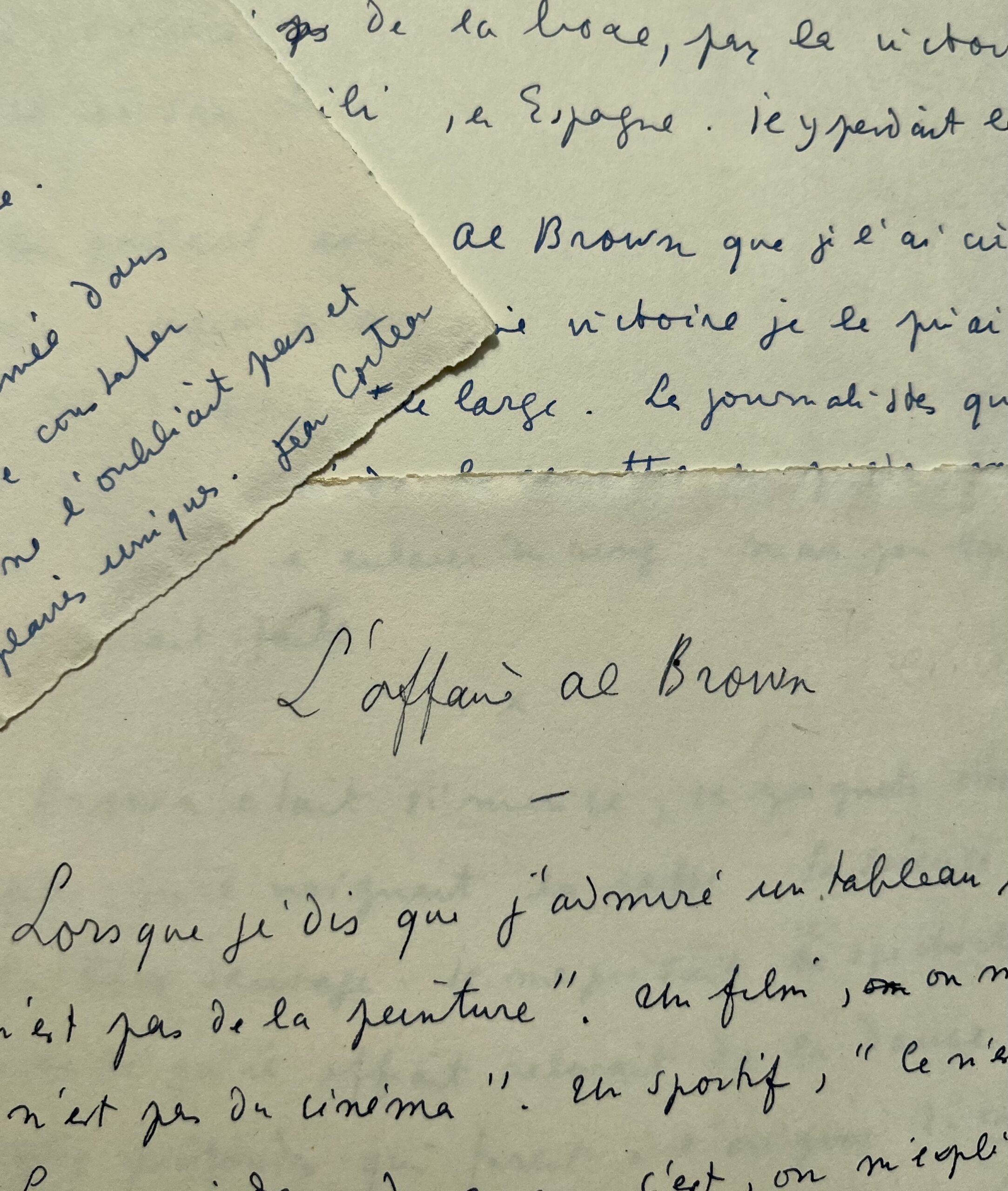 Article manuscrit de Jean Cocteau sur son amant le boxeur Panama Al Brown