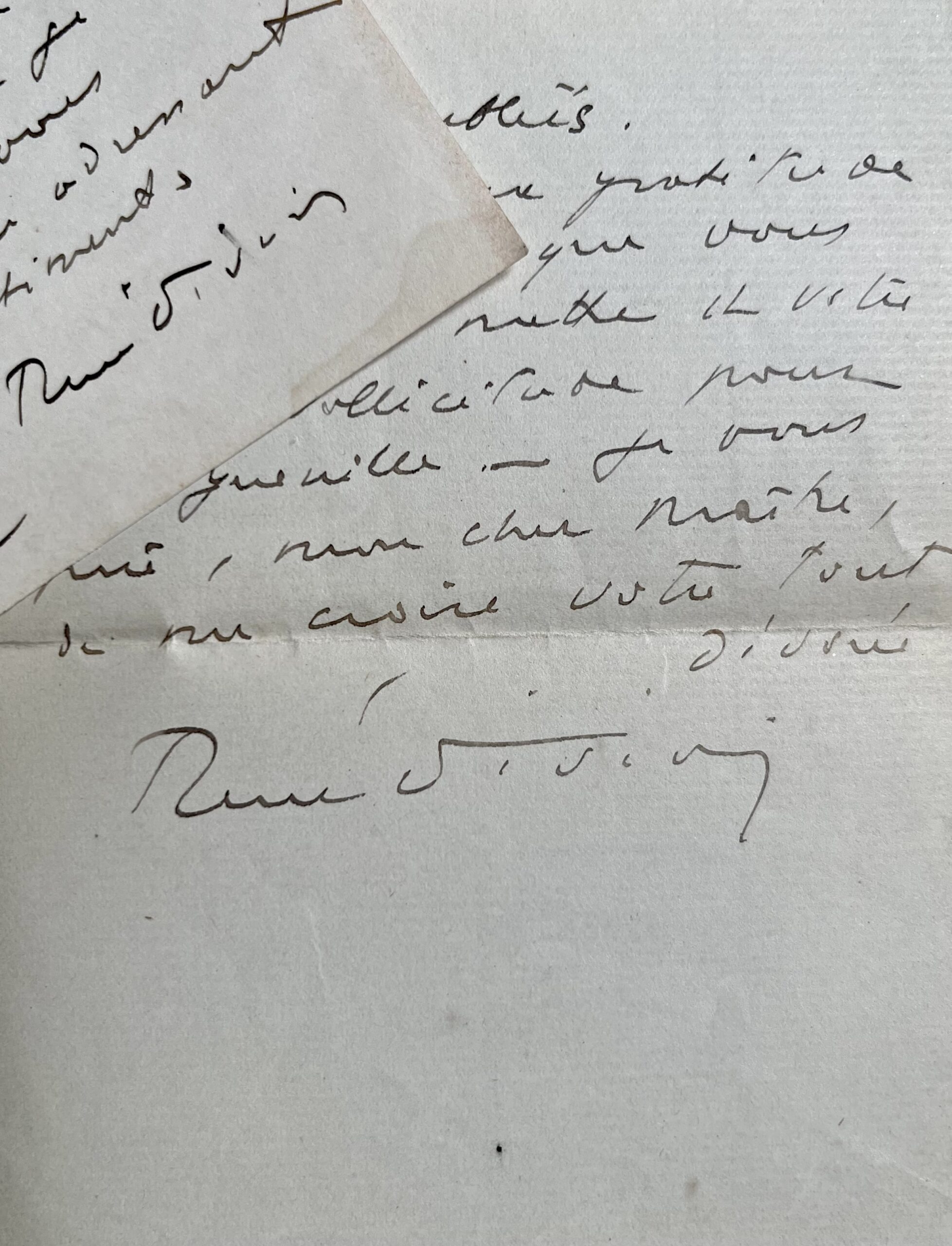 Les remerciements de René Viviani pour une « somptueuse » dédicace et les soins apportés à sa « guenille »