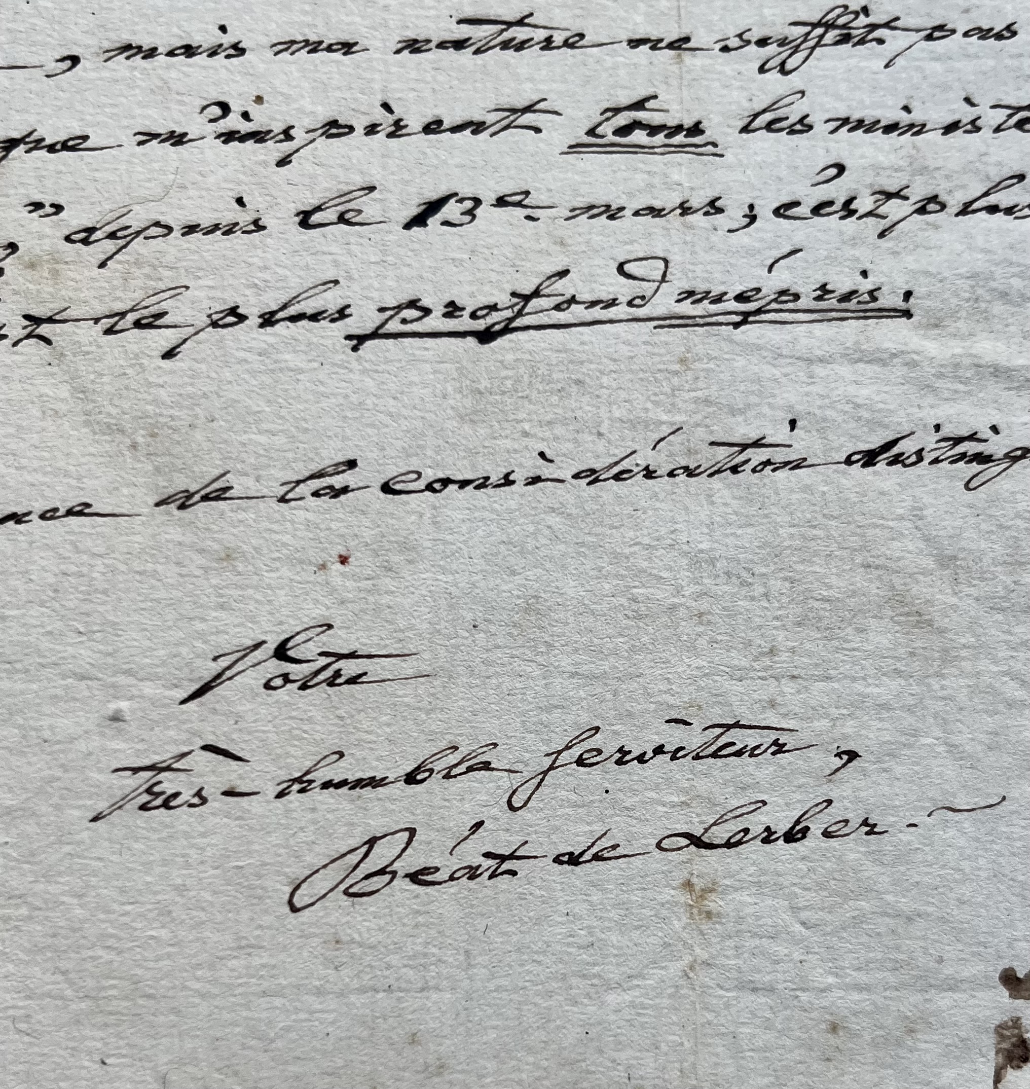 L’érudit et homme politique suisse Beat Rudolf von Lerber exprime son mépris et son dégoût