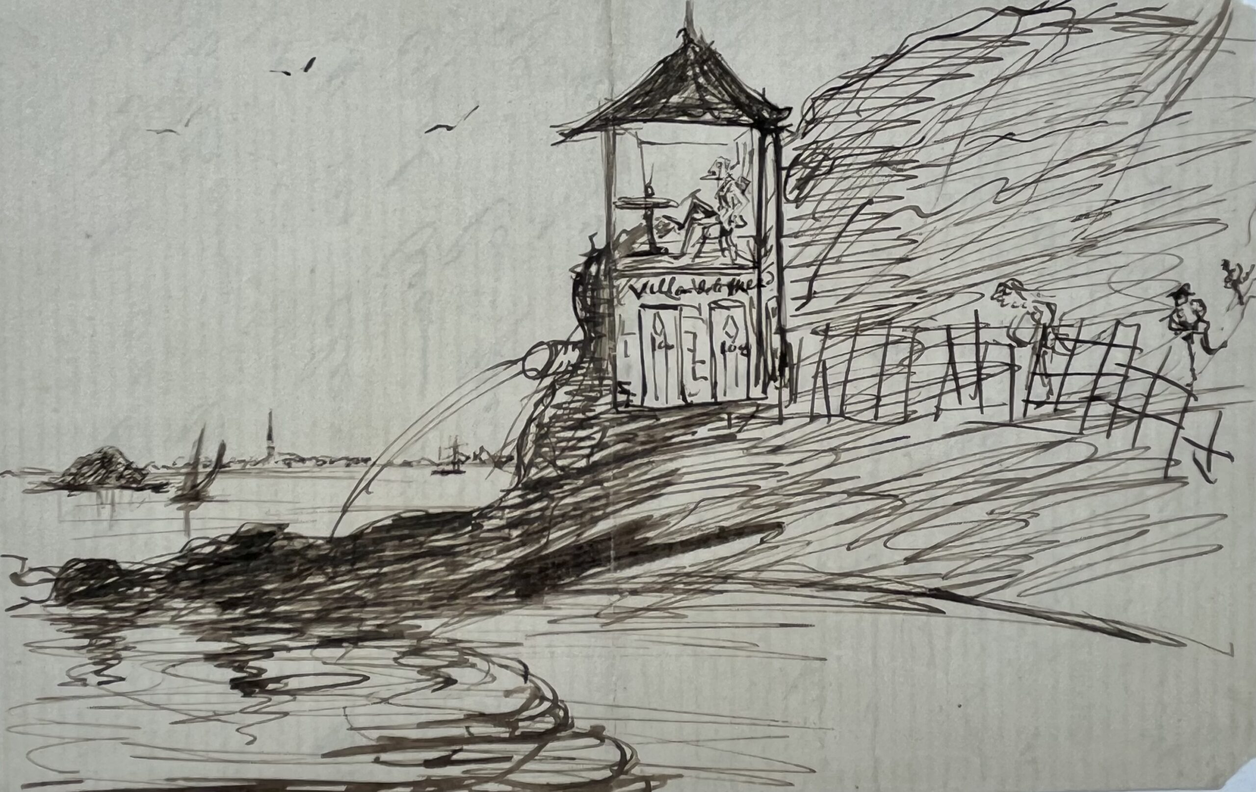 Longue lettre de Judith Gautier illustrée d’un dessin de sa villa de Saint-Enogat