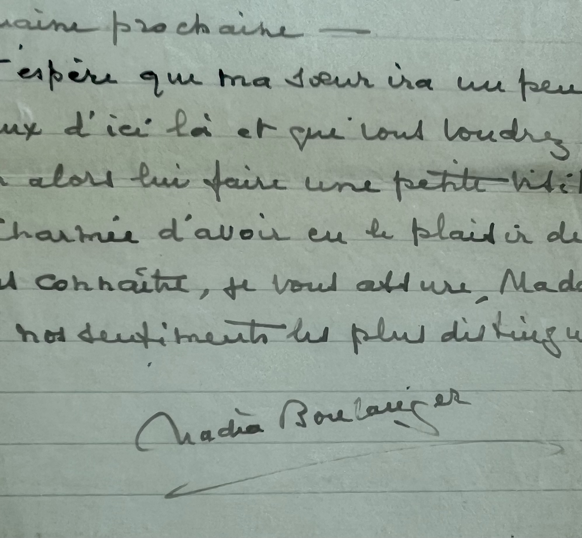 Nadia Boulanger espère une amélioration de la santé de sa sœur Lili