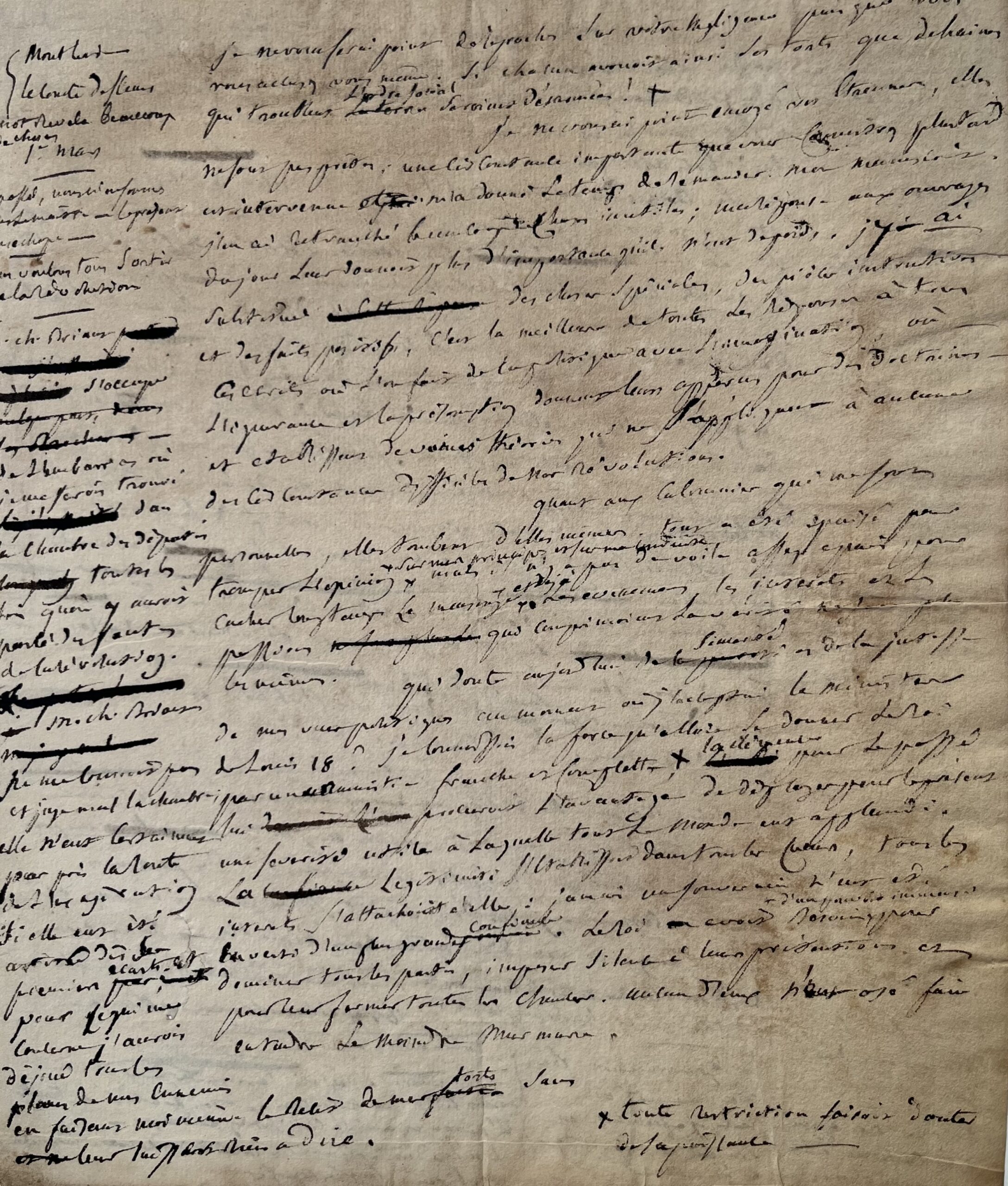 Longue et importante lettre de Fouché justifiant son rôle sous la Restauration et ses choix politiques