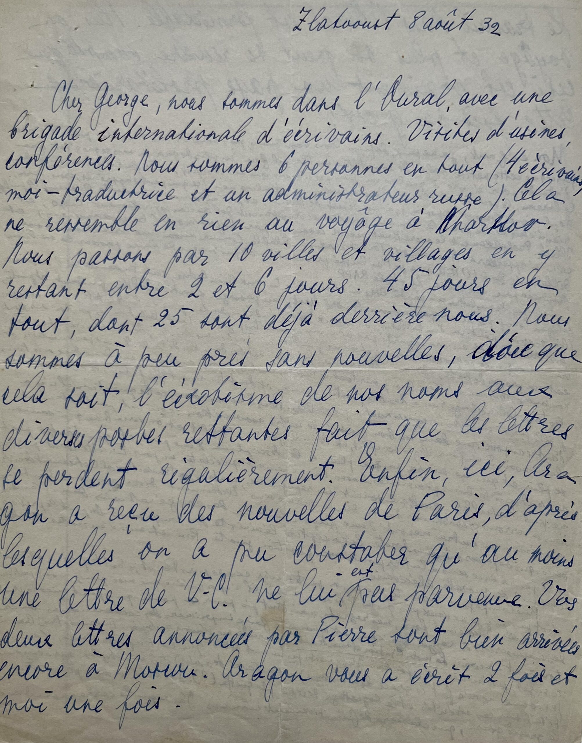 Exceptionnelle et très longue lettre d’Aragon et Elsa Triolet, à Georges Auric, écrite de Russie en 1932