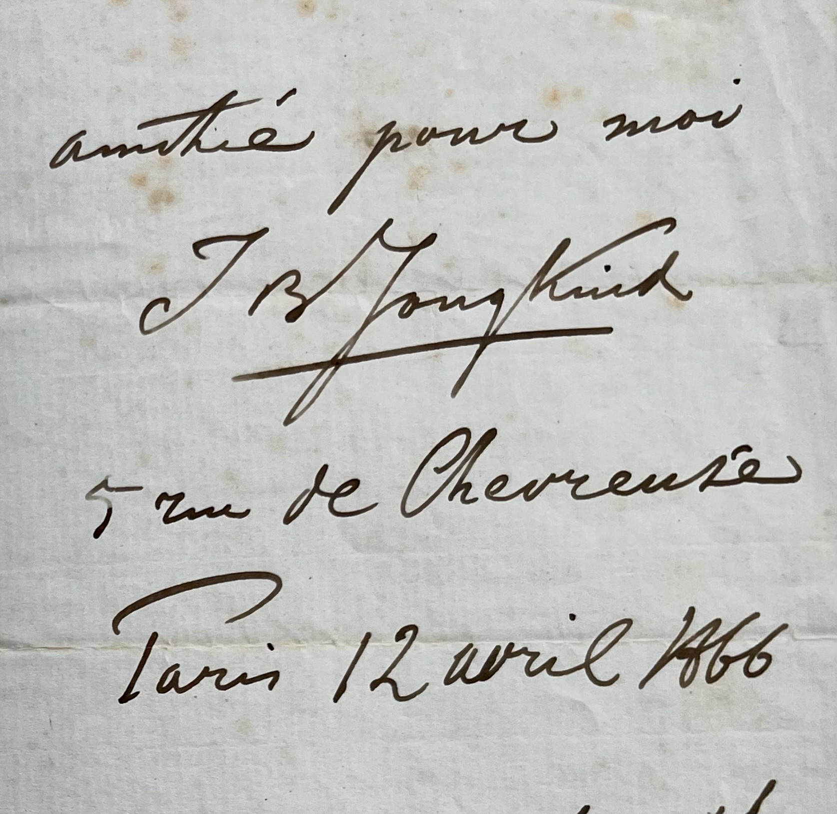 Jongkind ne peut se rendre au mariage de son ami le peintre Amand Gautier