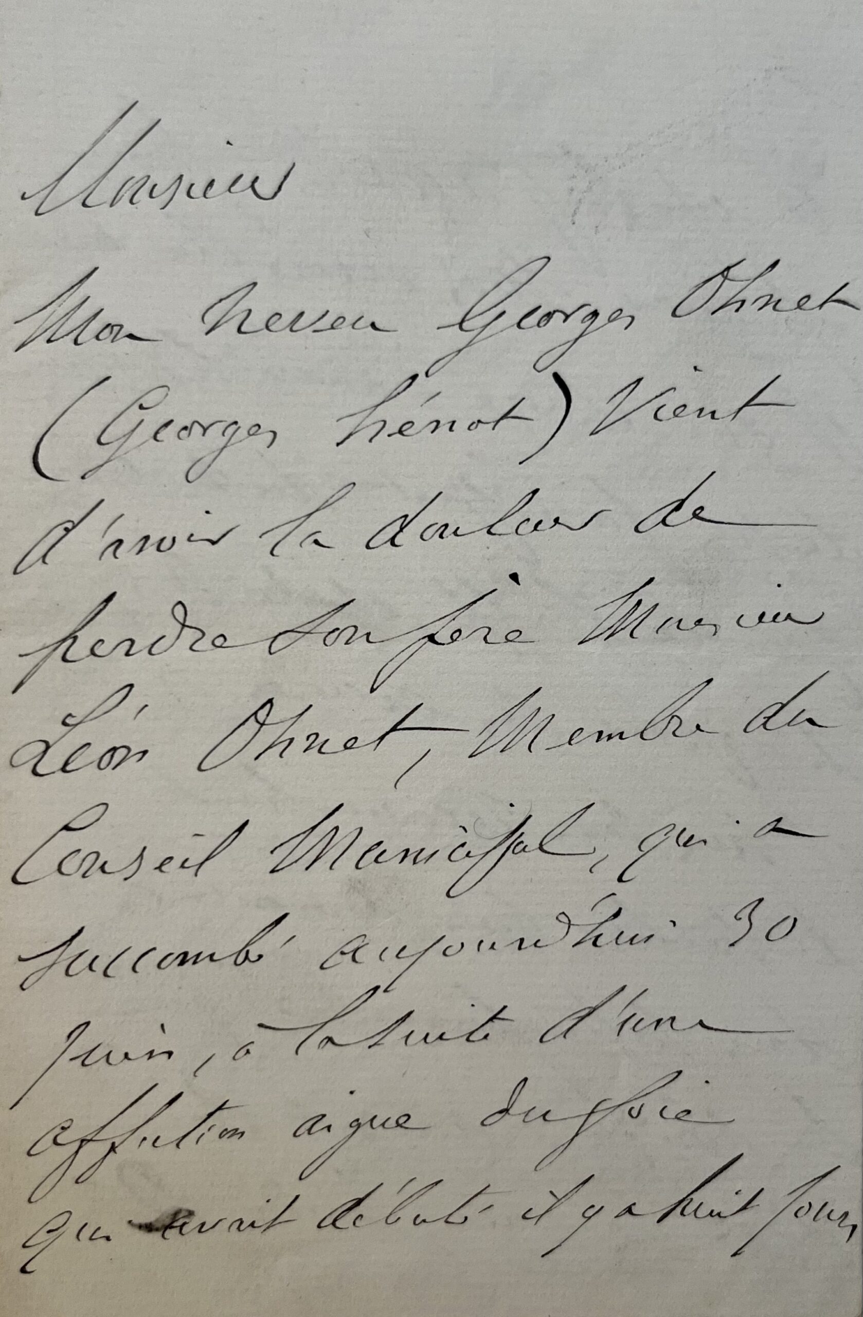 Le docteur Emile Blanche annonce la mort de l’architecte Léon Ohnet
