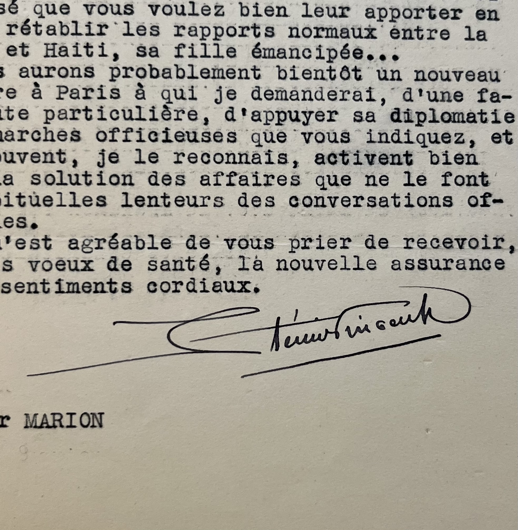 Sténio Vincent, Président de la République d’Haïti, veut renforcer l’amitié franco-haïtienne