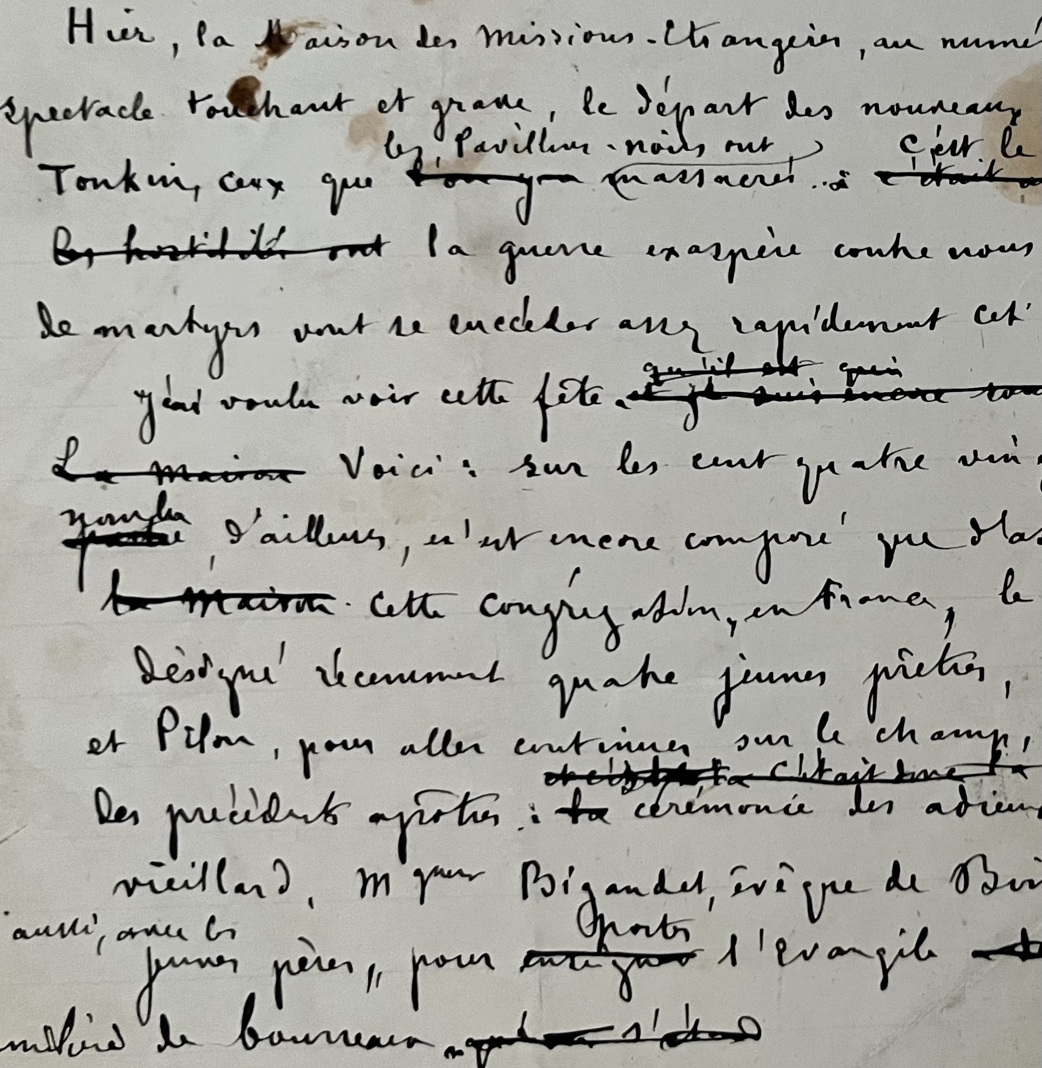 Manuscrit du départ des missionnaires vers le Tonkin de Villiers de L’Isle-Adam