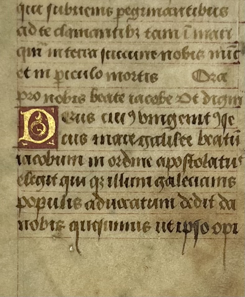 Feuillet de codex Calixtinus de Saint-Jacques de Compostelle, fin XIVe – début XVe siècle