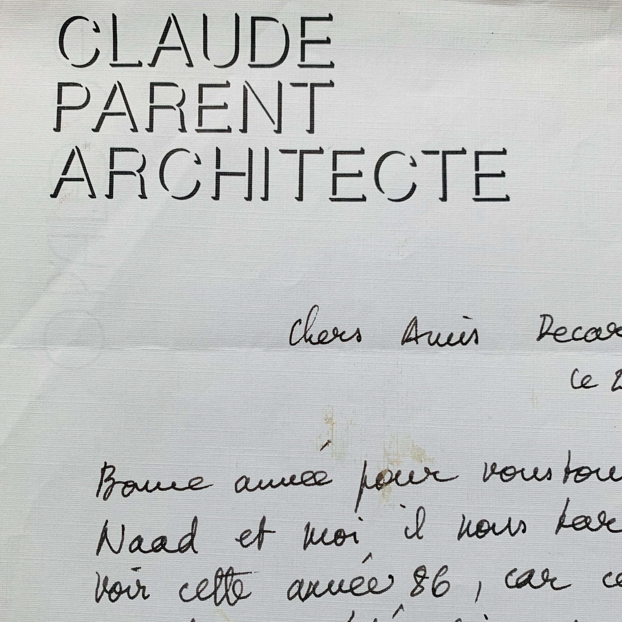 Une lettre et un amusant dessin de l’architecte Claude Parent