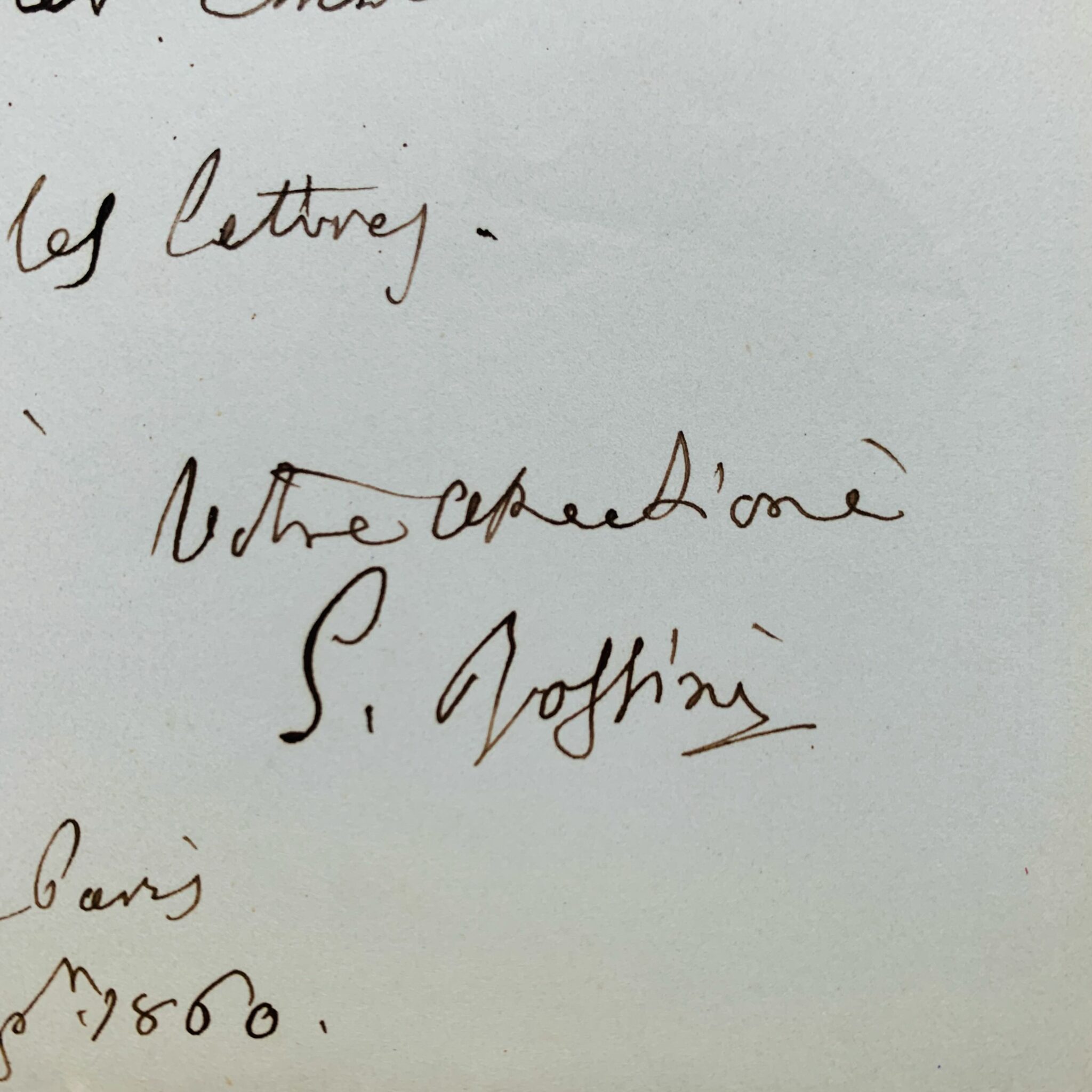 Court billet de Rossini annonçant l’envoi de lettres