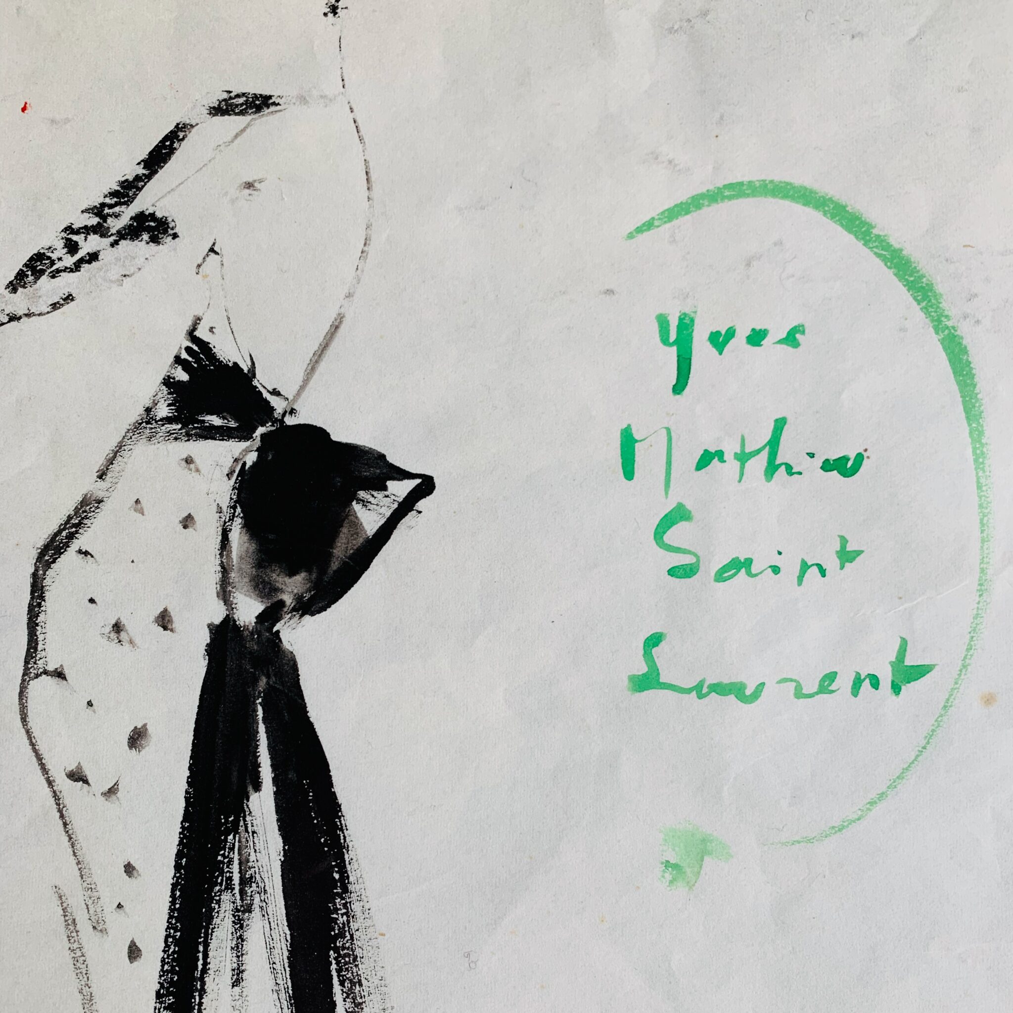 Grand et élégant dessin à l’encre de Chine signé par Yves Saint-Laurent