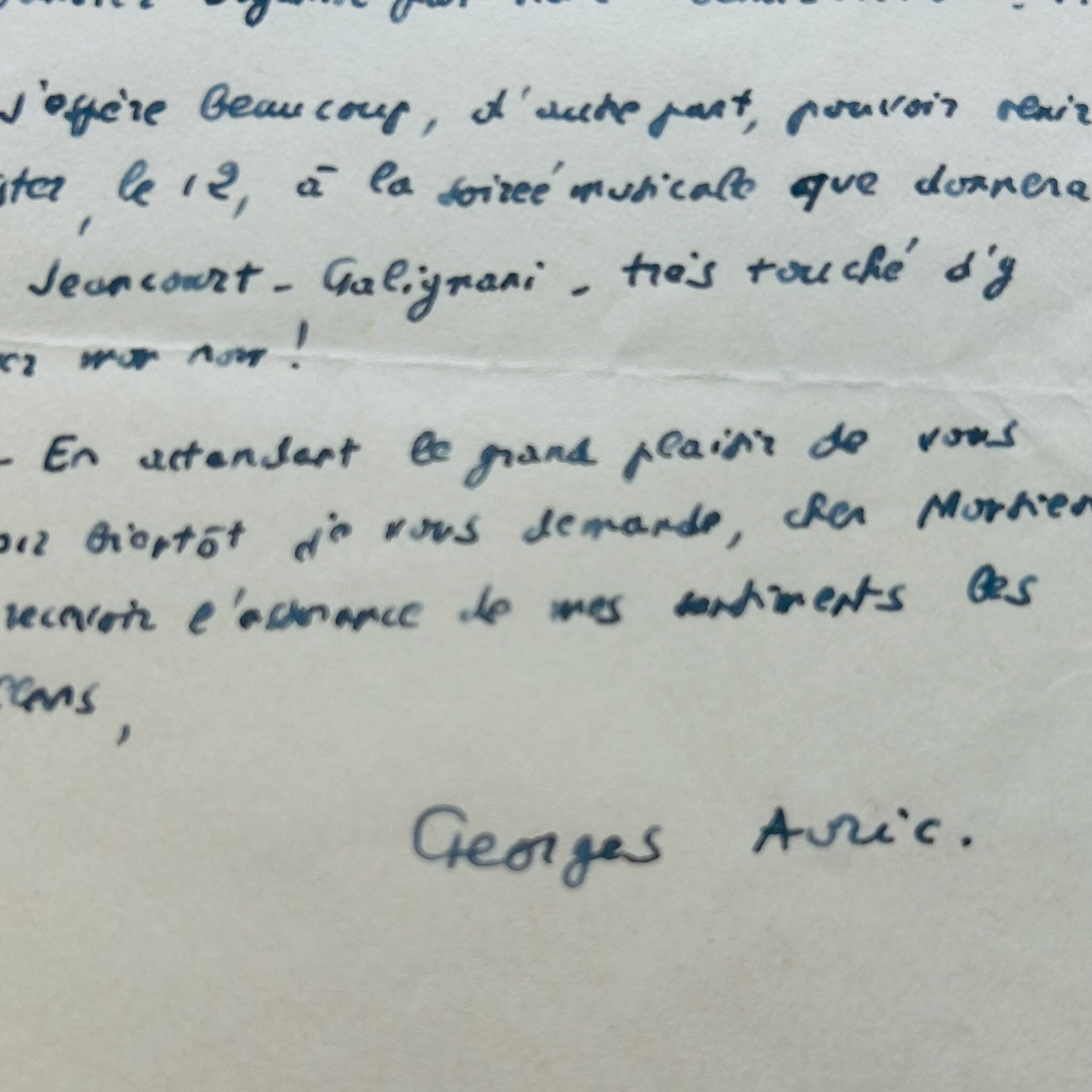 Une pièce de Georges Auric donnée lors d’une soirée musicale chez Jeancourt-Galignani