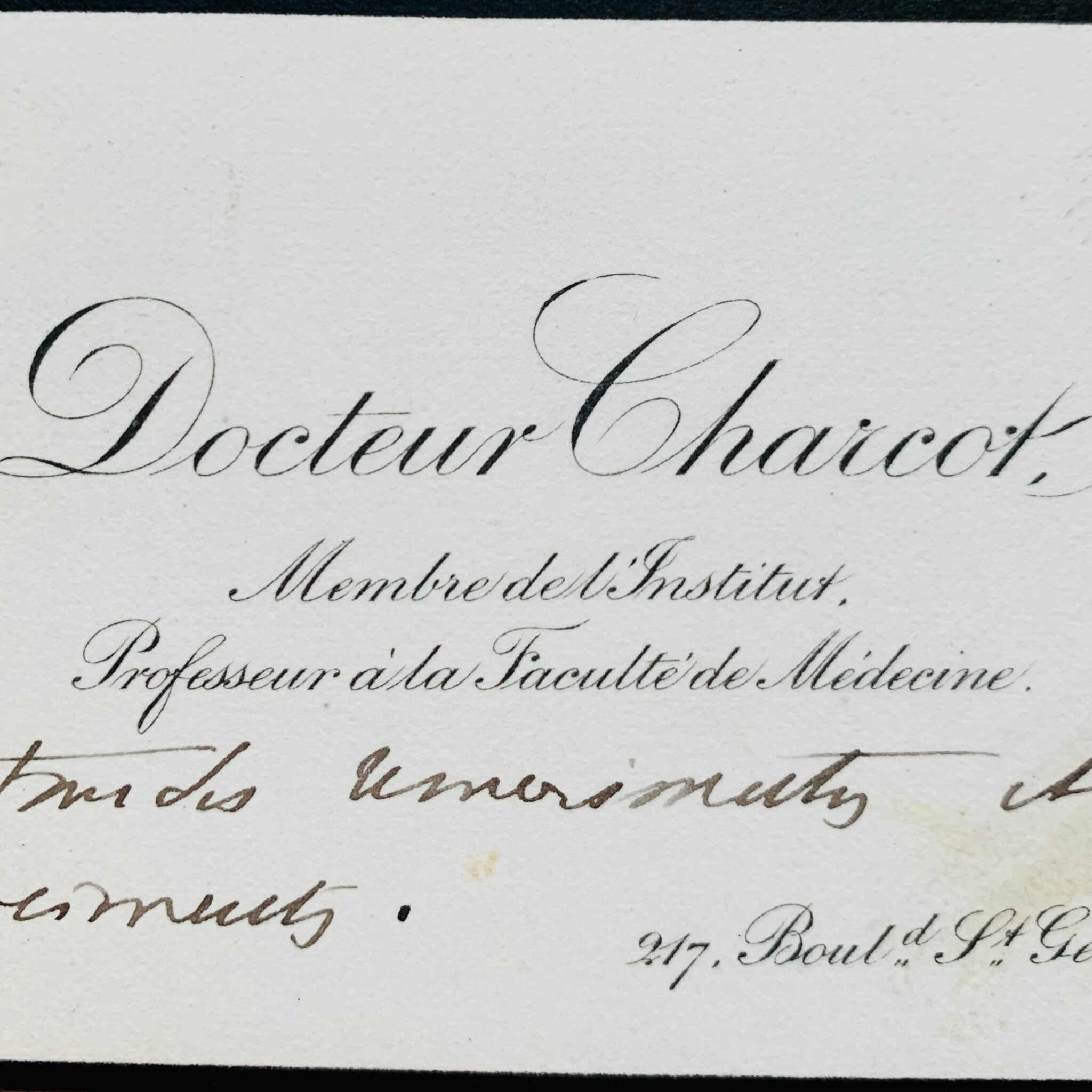 Carte de visite autographe de Jean-Martin Charcot