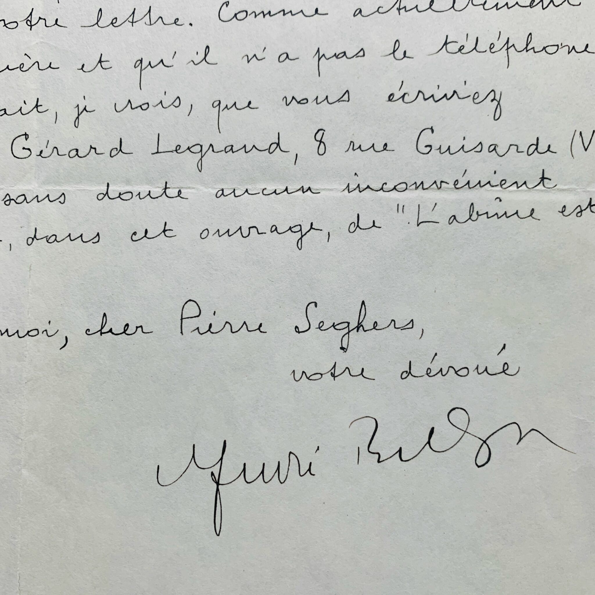 André Breton autorise Pierre Seghers à reproduire des poèmes de Benjamin Péret