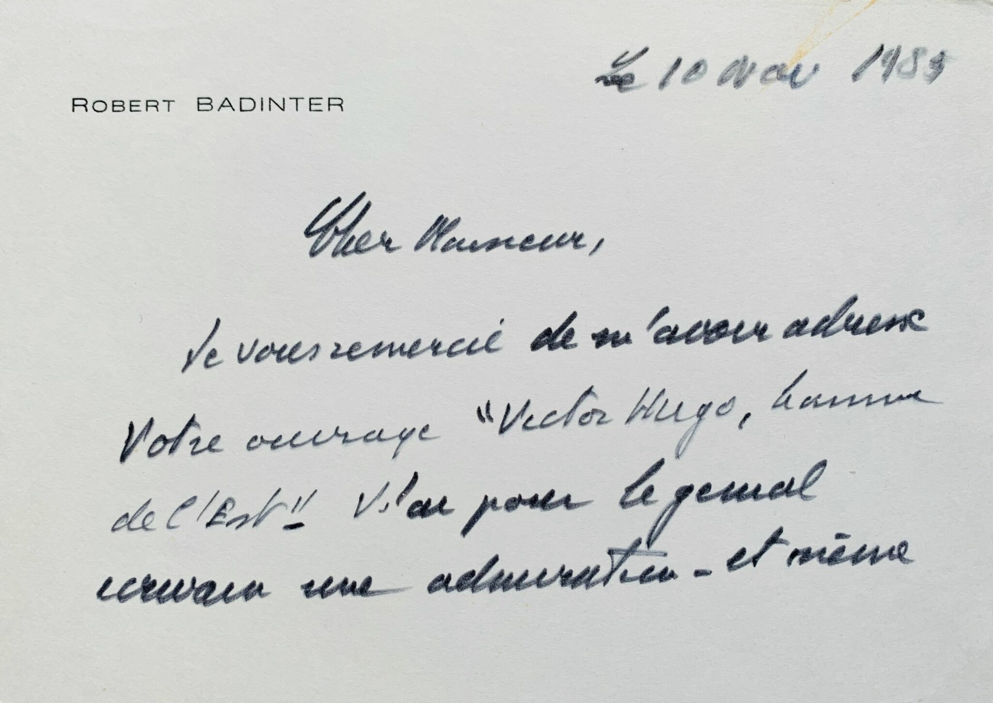 Lettre de Robert Bodinter sur Victor Hugo 2 - 1