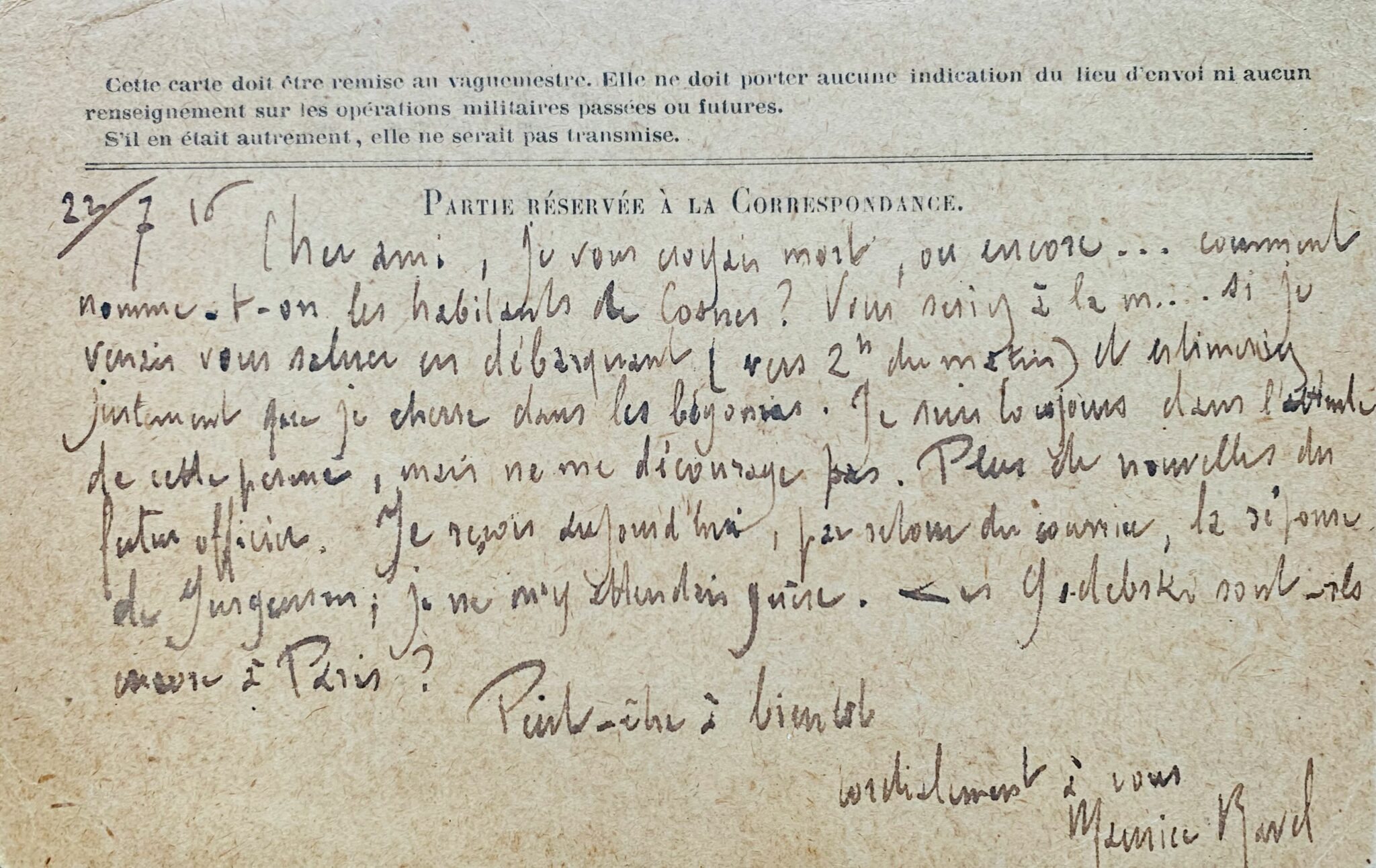Lettre de guerre de Maurice Ravel 2 - 1
