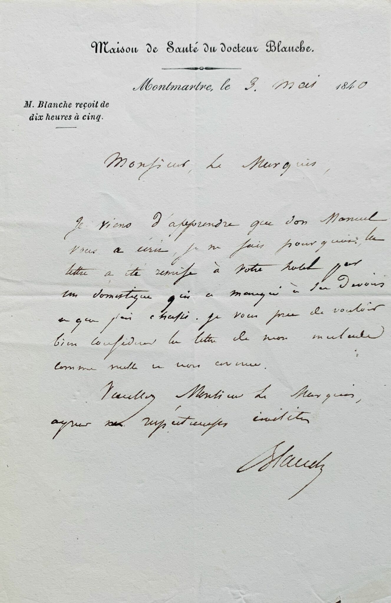 Lettre du médecin aliéniste Esprit Blanche 2 - 1