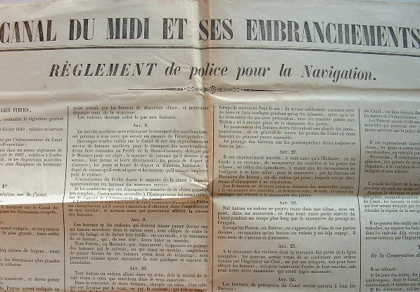 Règlement de navigation sur le canal du Midi.