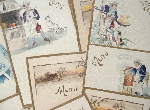 4 séries de projets de menus à l’aquarelle.