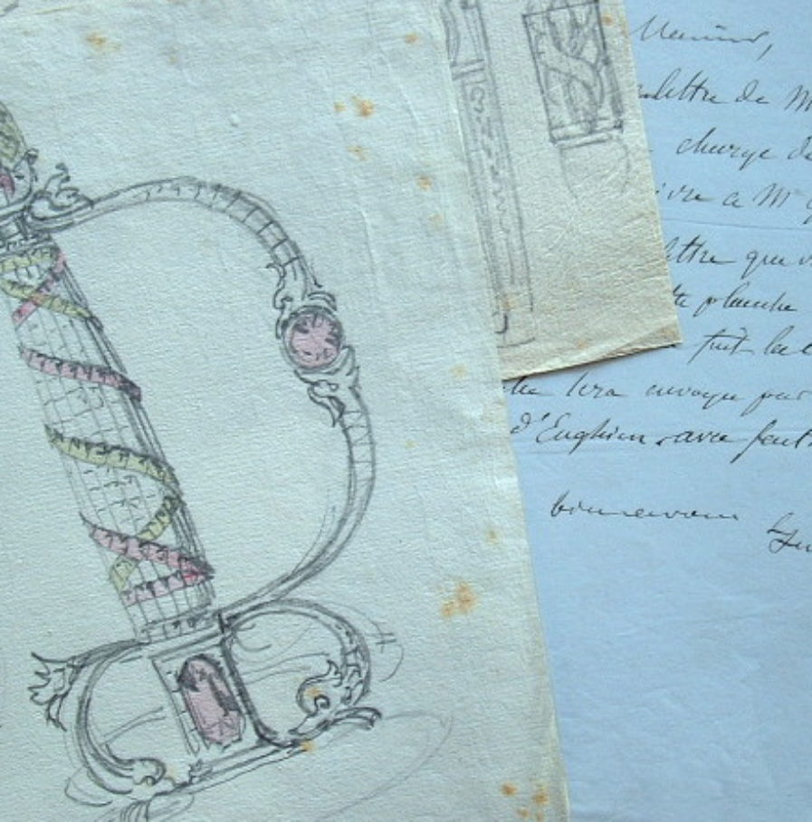 Quatre lettres et deux dessins d’Henriquel-Dupont.