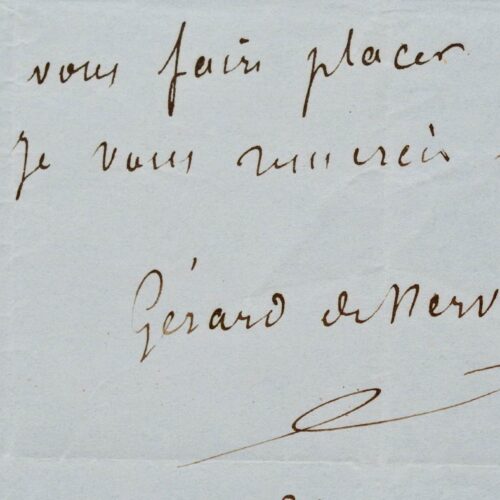 Très rare billet autographe signé de Gérard de Nerval.
