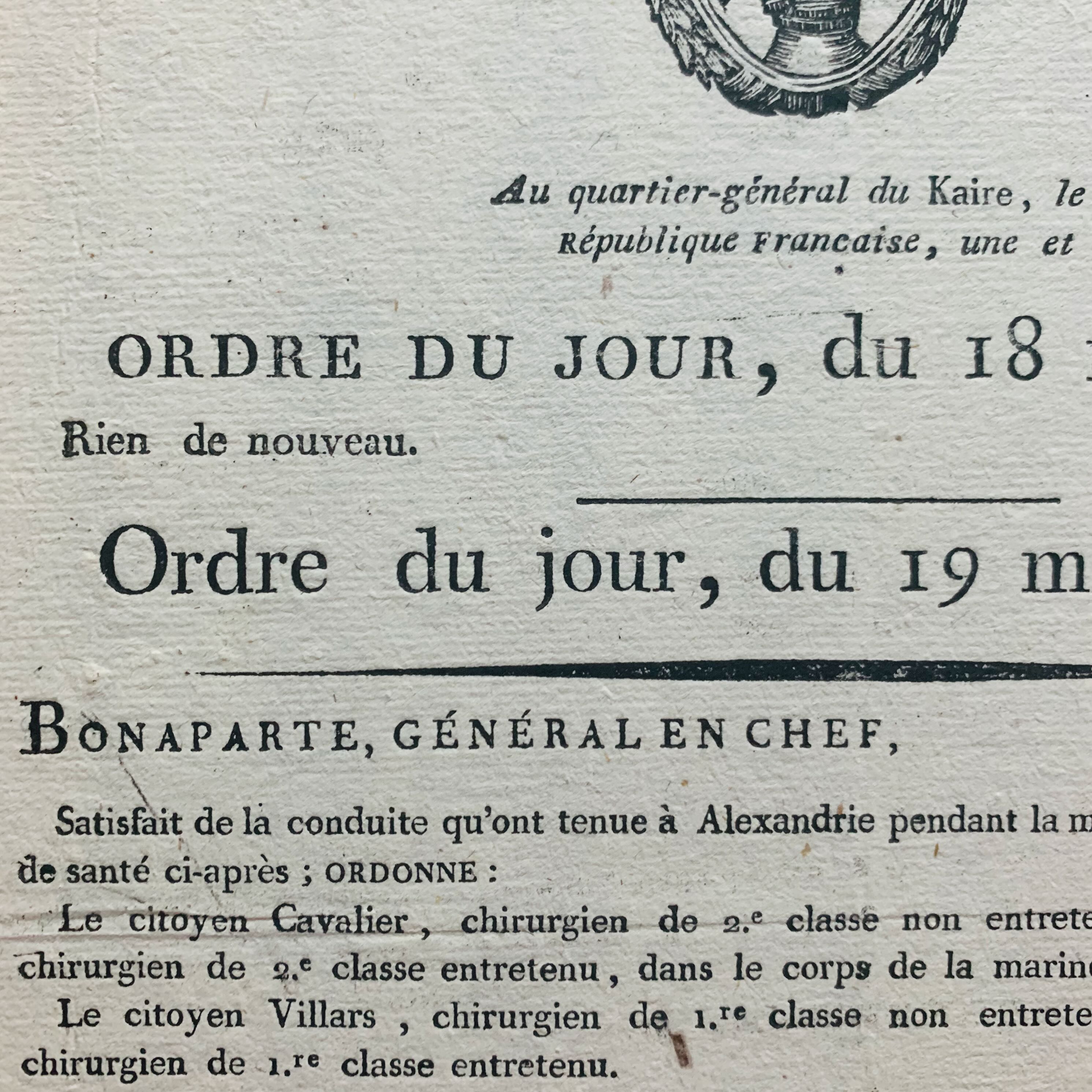 D’Egypte, le général Andréossy signe un ordre du jour