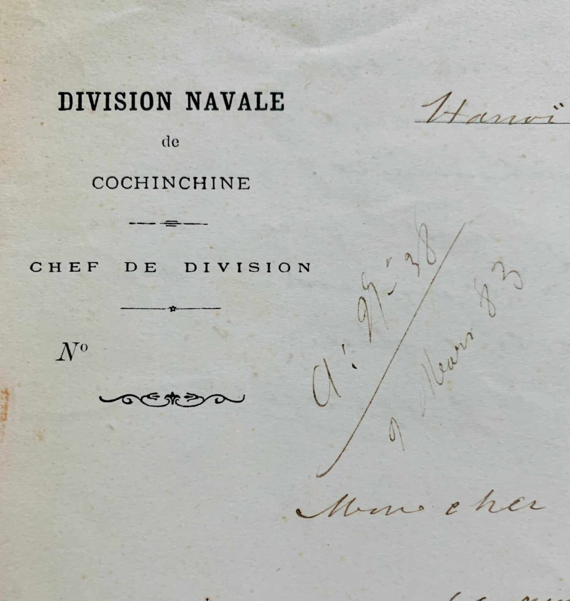 Letter from Hanoi by Commander Henri Rivière, two months before his death