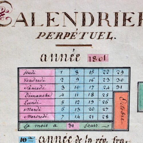 Rare calendrier perpétuel révolutionnaire manuscrit.