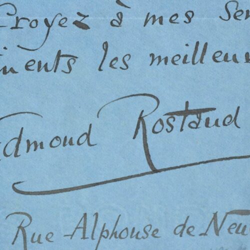 Jolie lettre d'Edmond Rostand sur papier à son chiffre doré.
