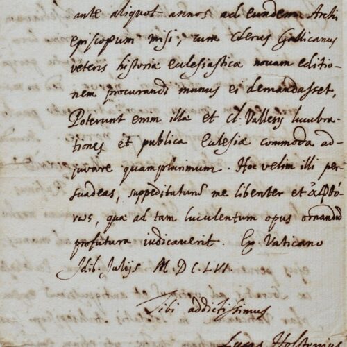 Très rare lettre de l'humaniste allemand, Lukas Holste (Holstenius).