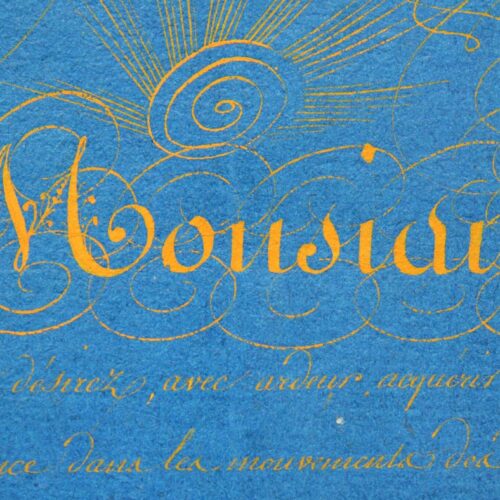 Magnifique calligraphie du début du XIXe en couleurs de Fouqueur