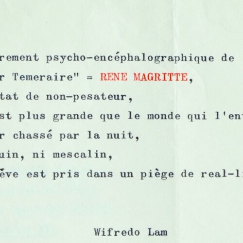 Rare texte surréaliste de Wifredo Lam, au sujet de Magritte