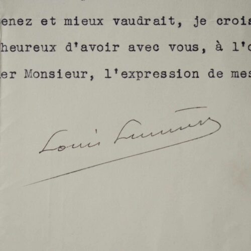 Lettre de Louis Lumière à Henri Japy de Beaumont