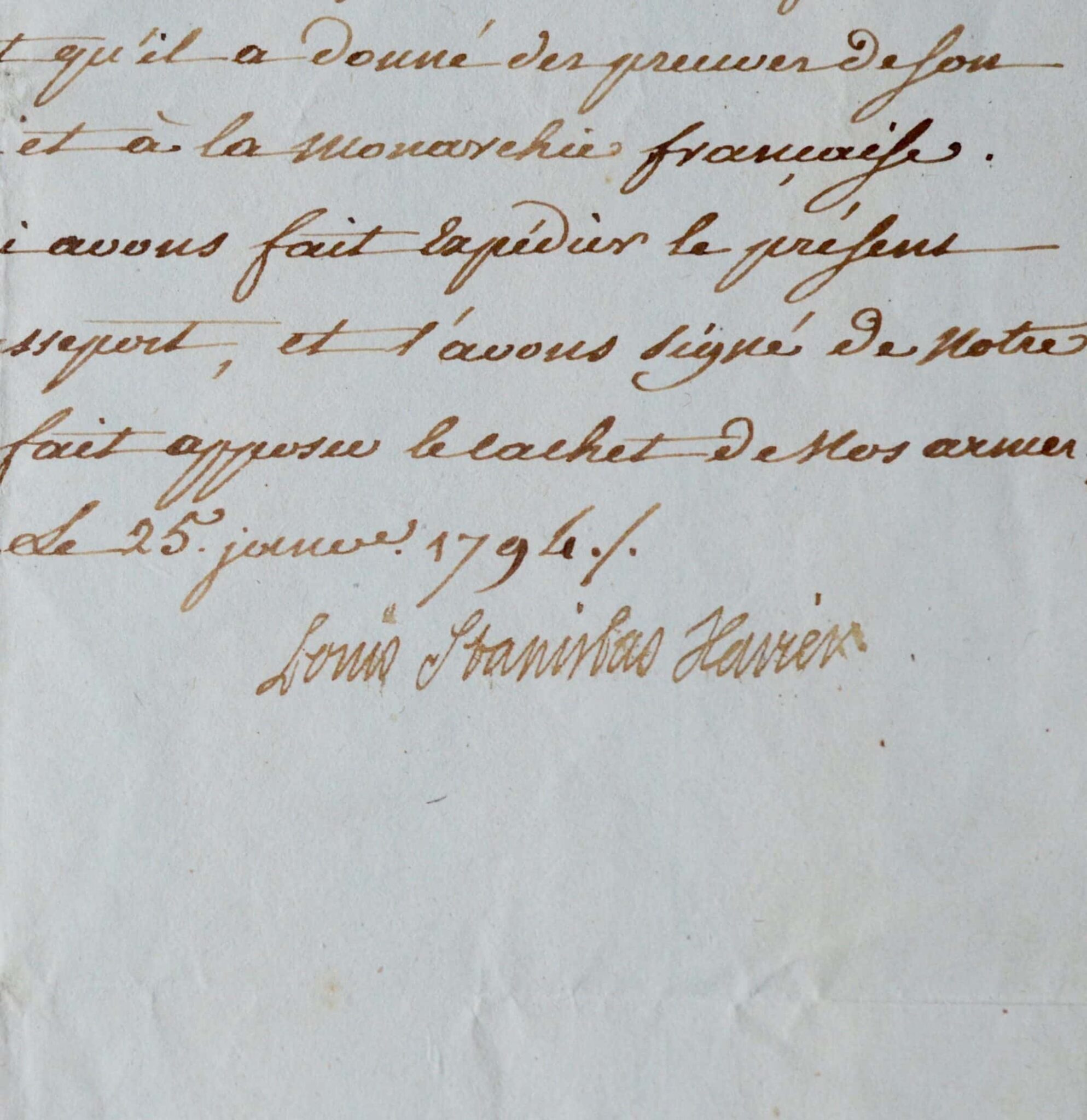 Attestation de loyauté à la monarchie, signée par le futur Louis XVIII