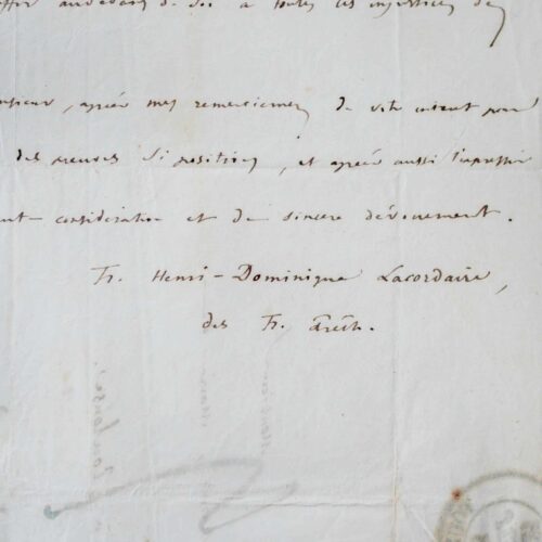 Jolie lettre d'Henri Lacordaire