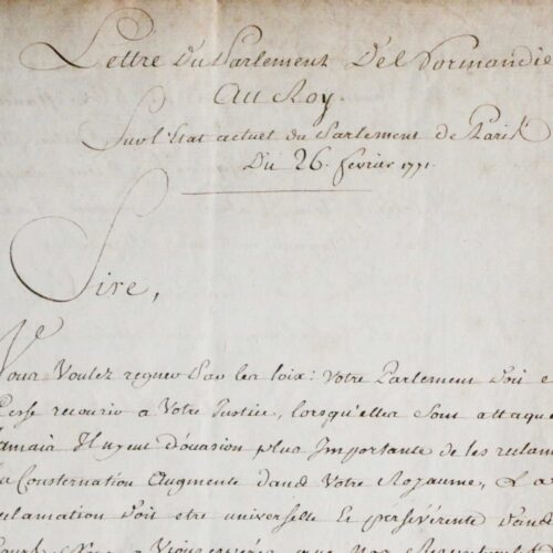 Réforme de le Justice, lettre du Parlement de Normandie, 1771