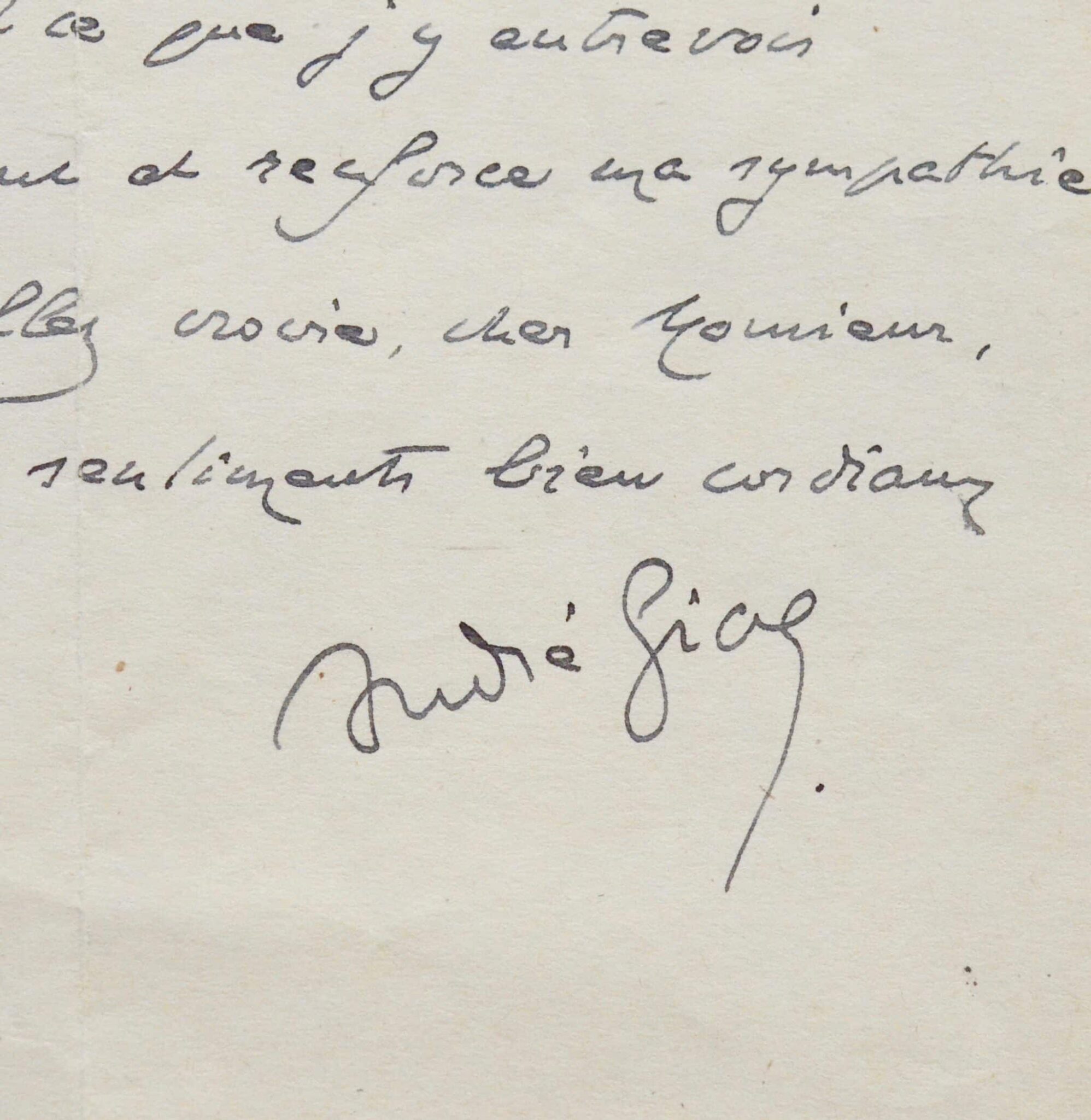 Jolie lettre de félicitations d’André Gide